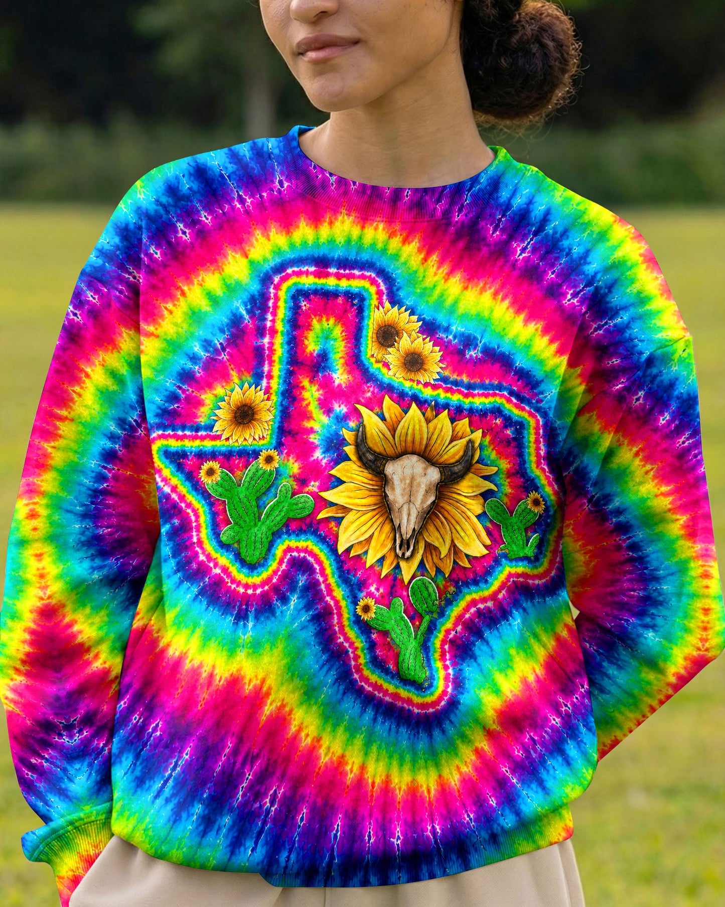 BULL SKULL TEXAS MAP COLORFUL SWIRL ALL OVER PRINT - TLNT2606262