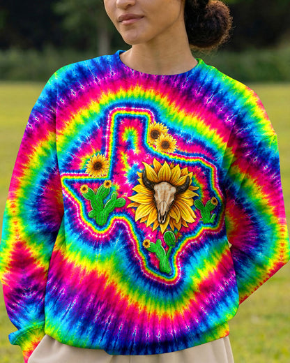 BULL SKULL TEXAS MAP COLORFUL SWIRL ALL OVER PRINT - TLNT2606262