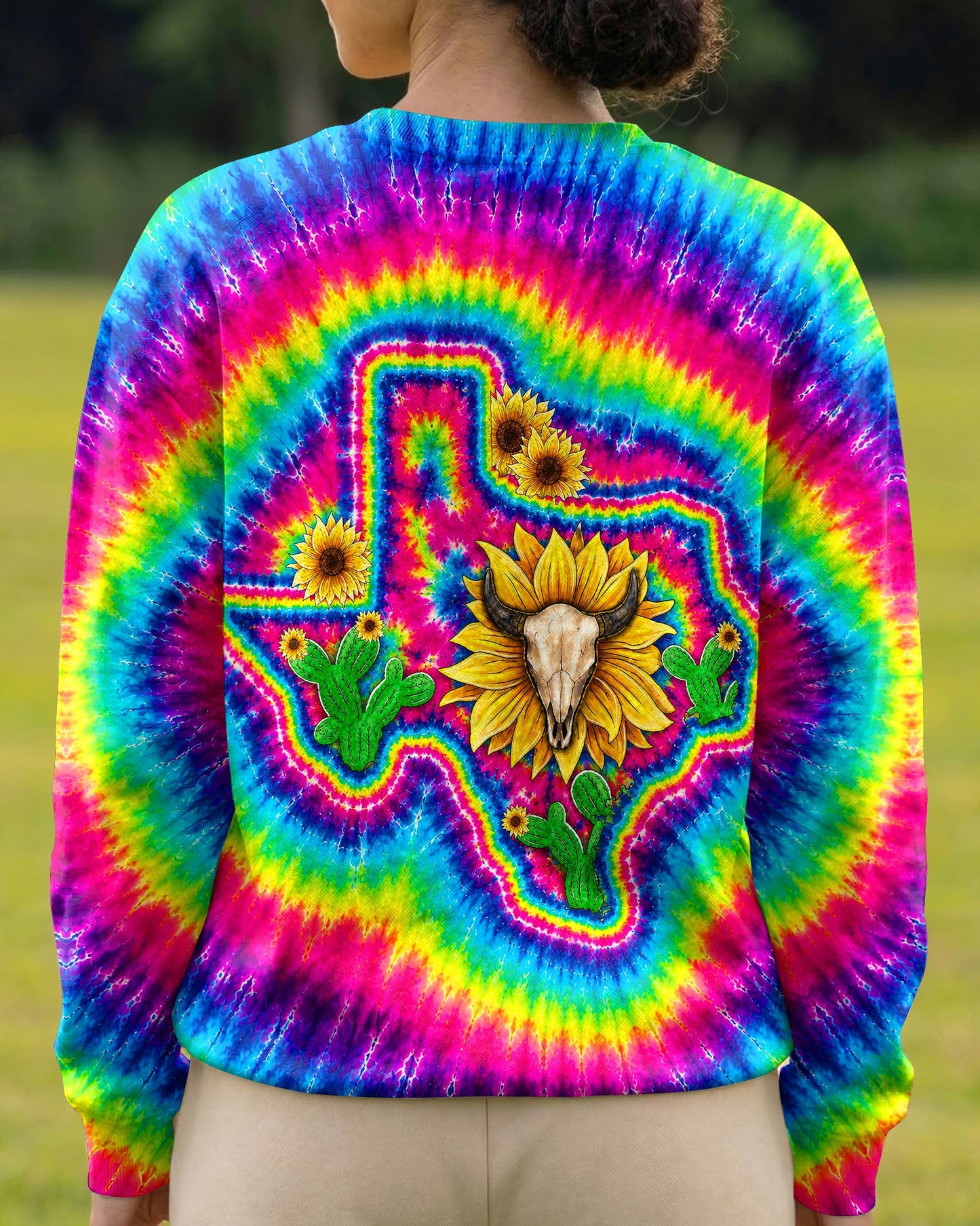 BULL SKULL TEXAS MAP COLORFUL SWIRL ALL OVER PRINT - TLNT2606262