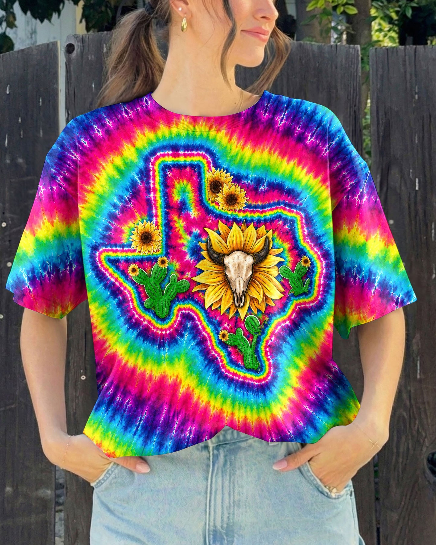 BULL SKULL TEXAS MAP COLORFUL SWIRL ALL OVER PRINT - TLNT2606262