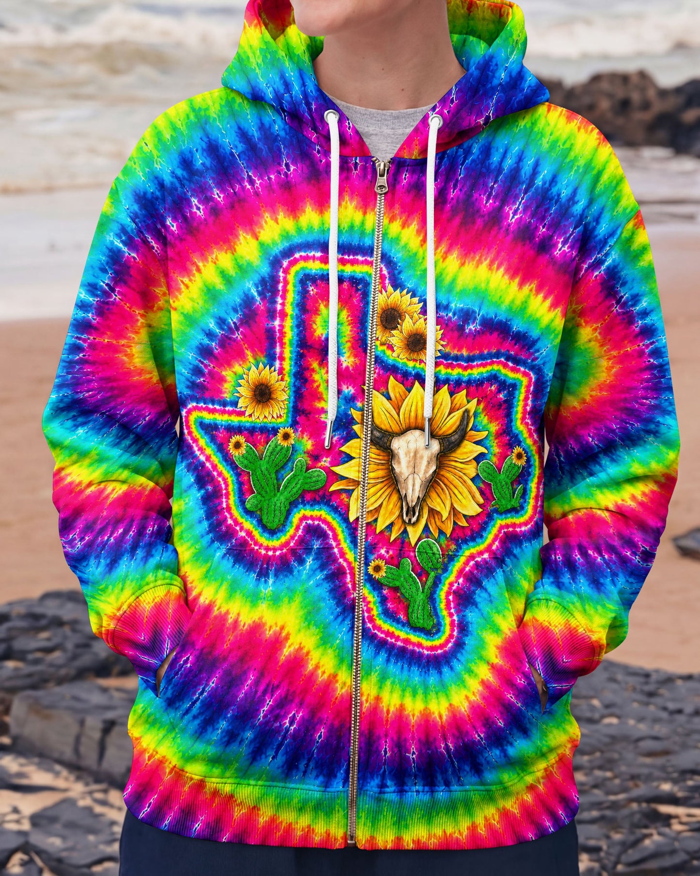 BULL SKULL TEXAS MAP COLORFUL SWIRL ALL OVER PRINT - TLNT2606262