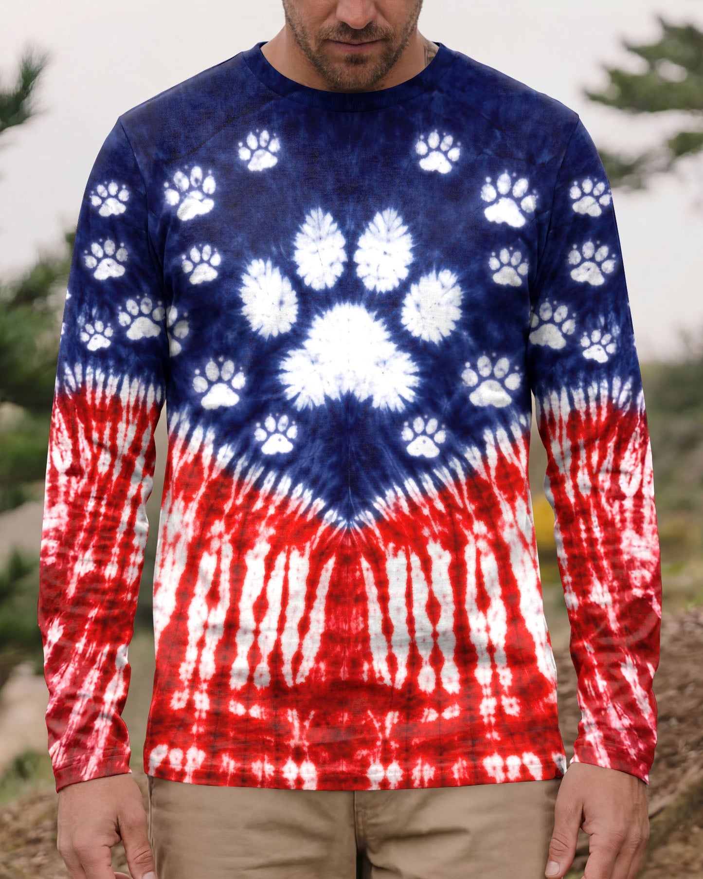 PAW PRINT RED WHITE & BLUE V SWIRL ALL OVER PRINT - TLTW0104263