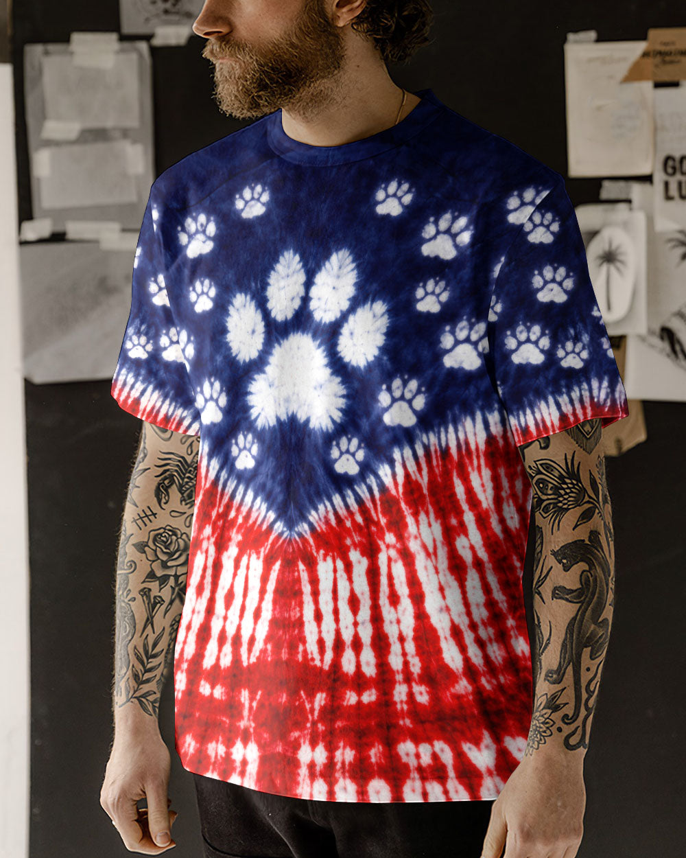 PAW PRINT RED WHITE & BLUE V SWIRL ALL OVER PRINT - TLTW0104263