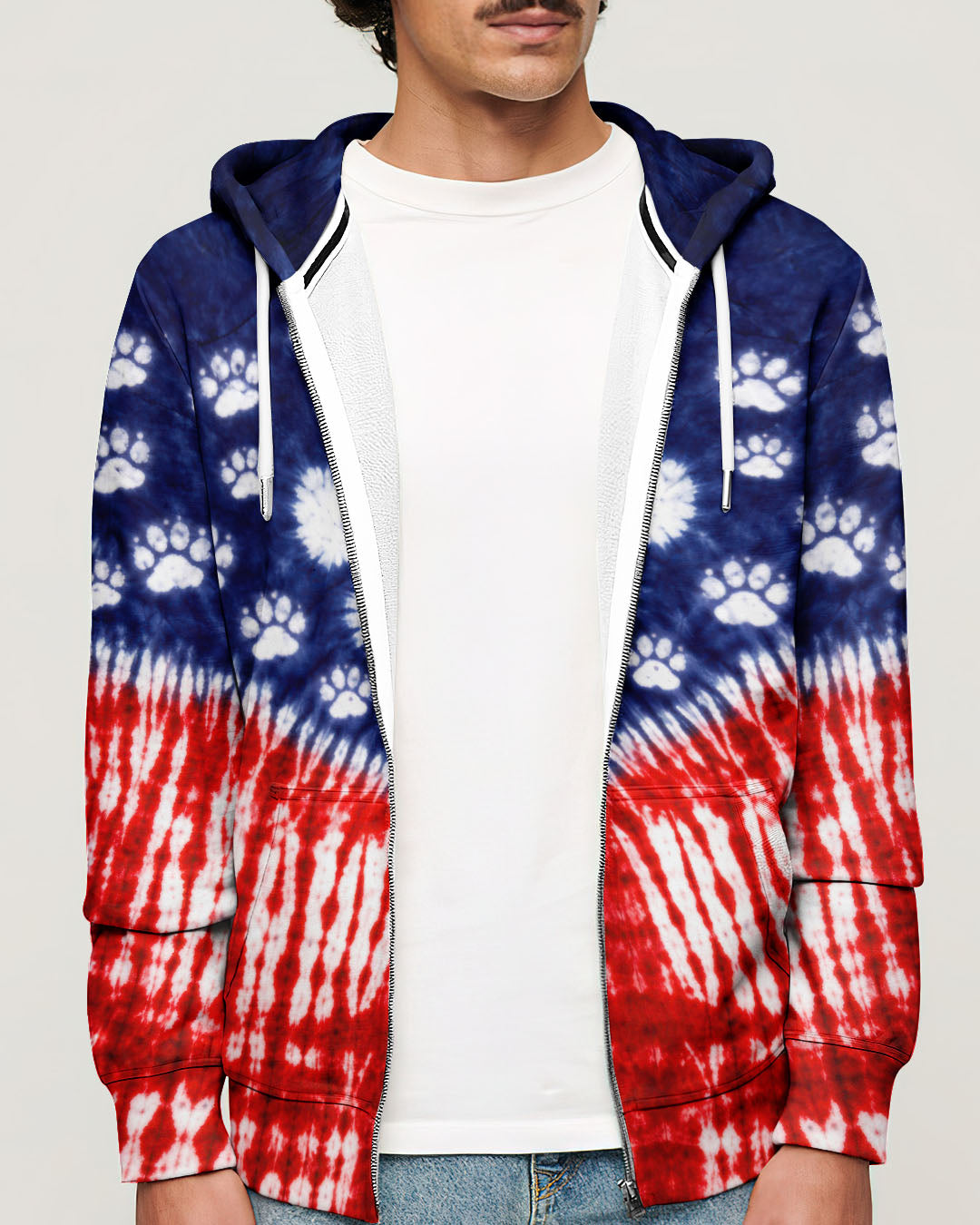 PAW PRINT RED WHITE & BLUE V SWIRL ALL OVER PRINT - TLTW0104263