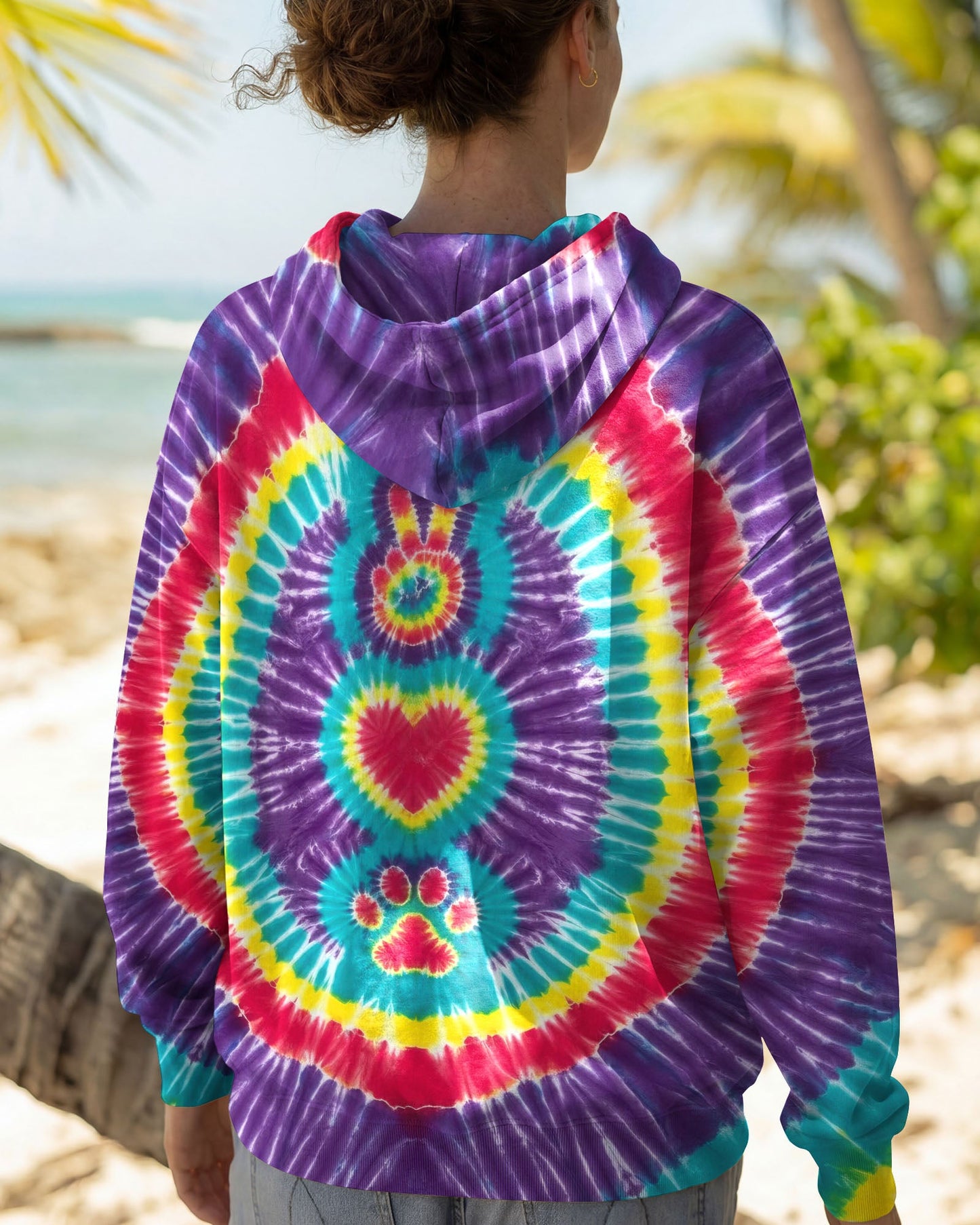 PEACE HAND LOVE PAW PRINT PURPLE ALL OVER PRINT  - TLTW1604261