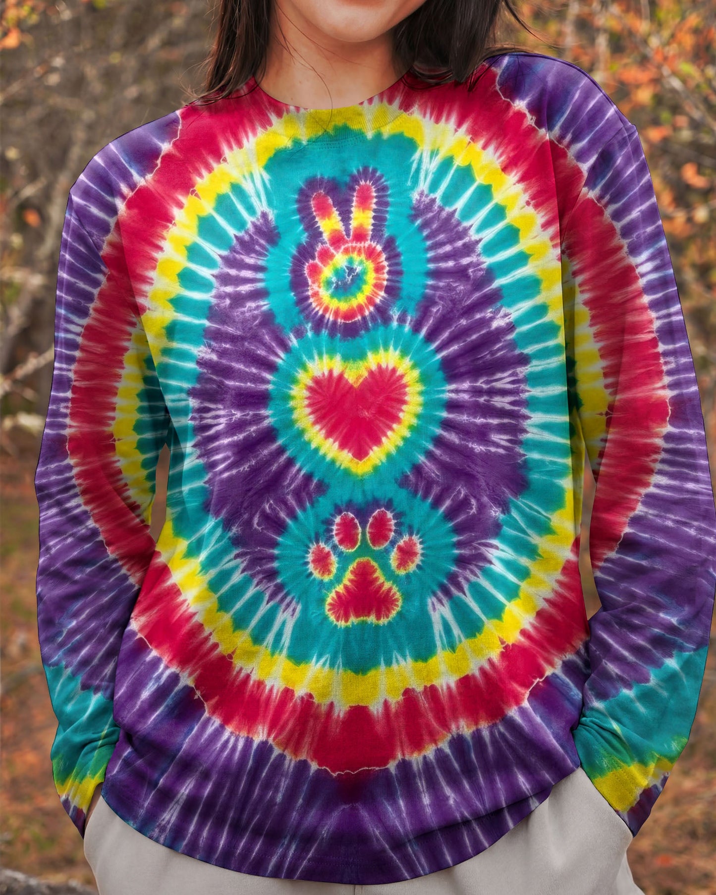 PEACE HAND LOVE PAW PRINT PURPLE ALL OVER PRINT  - TLTW1604261