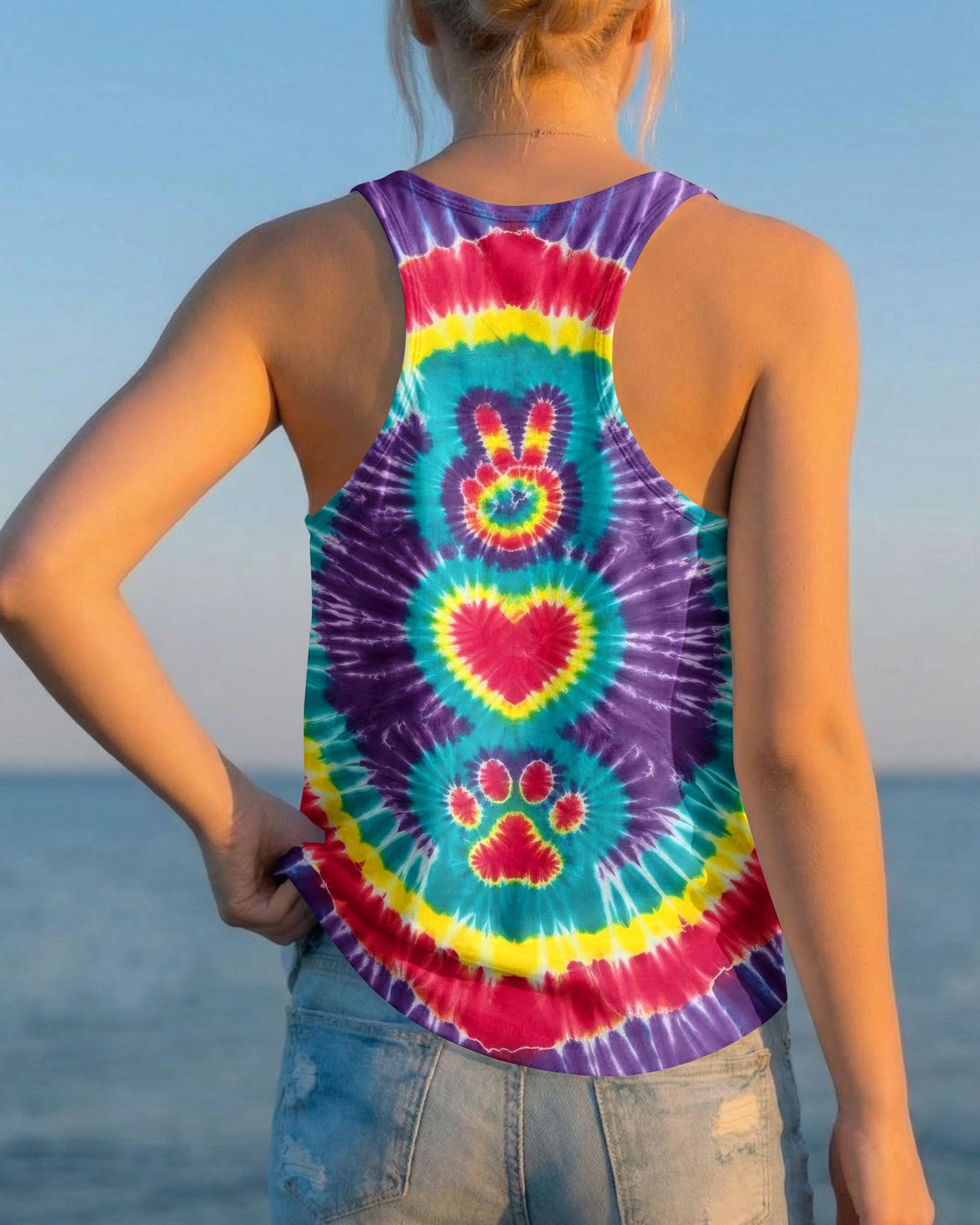 PEACE HAND LOVE PAW PRINT PURPLE ALL OVER PRINT  - TLTW1604261