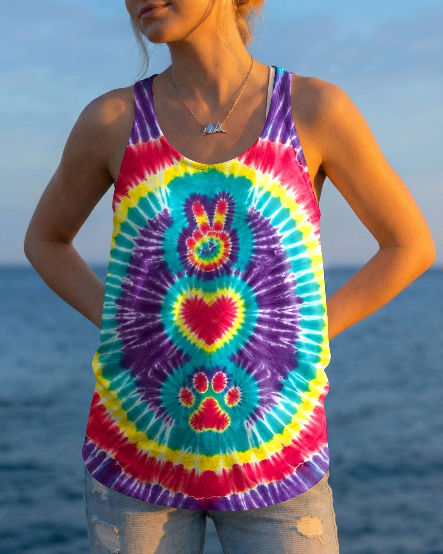 PEACE HAND LOVE PAW PRINT PURPLE ALL OVER PRINT  - TLTW1604261