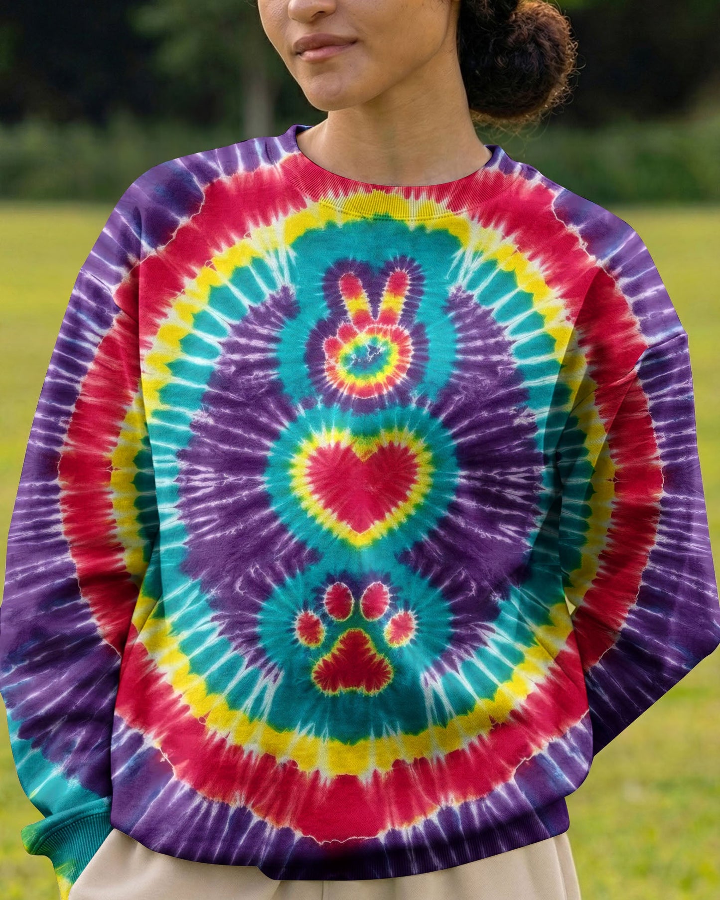 PEACE HAND LOVE PAW PRINT PURPLE ALL OVER PRINT  - TLTW1604261