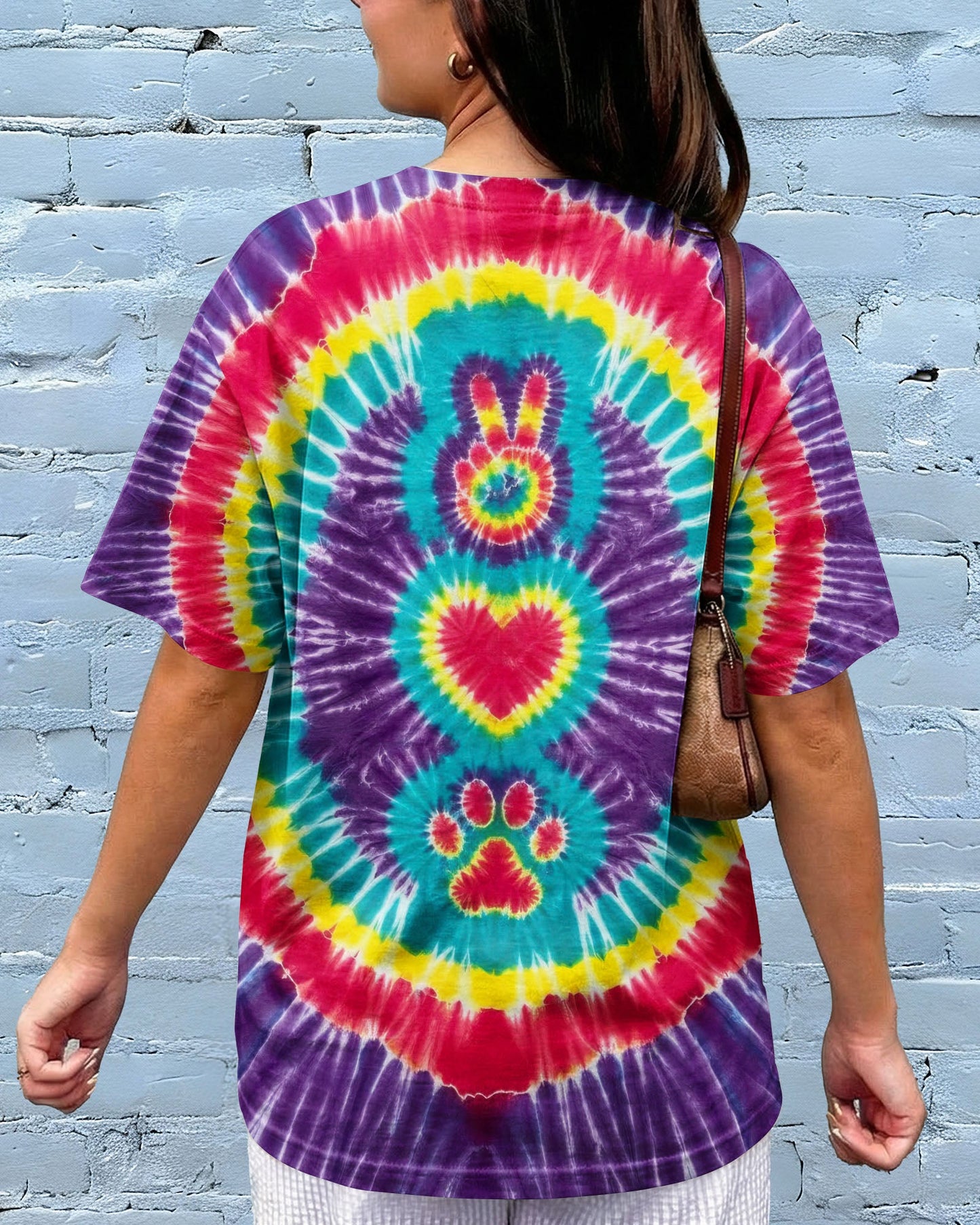 PEACE HAND LOVE PAW PRINT PURPLE ALL OVER PRINT  - TLTW1604261