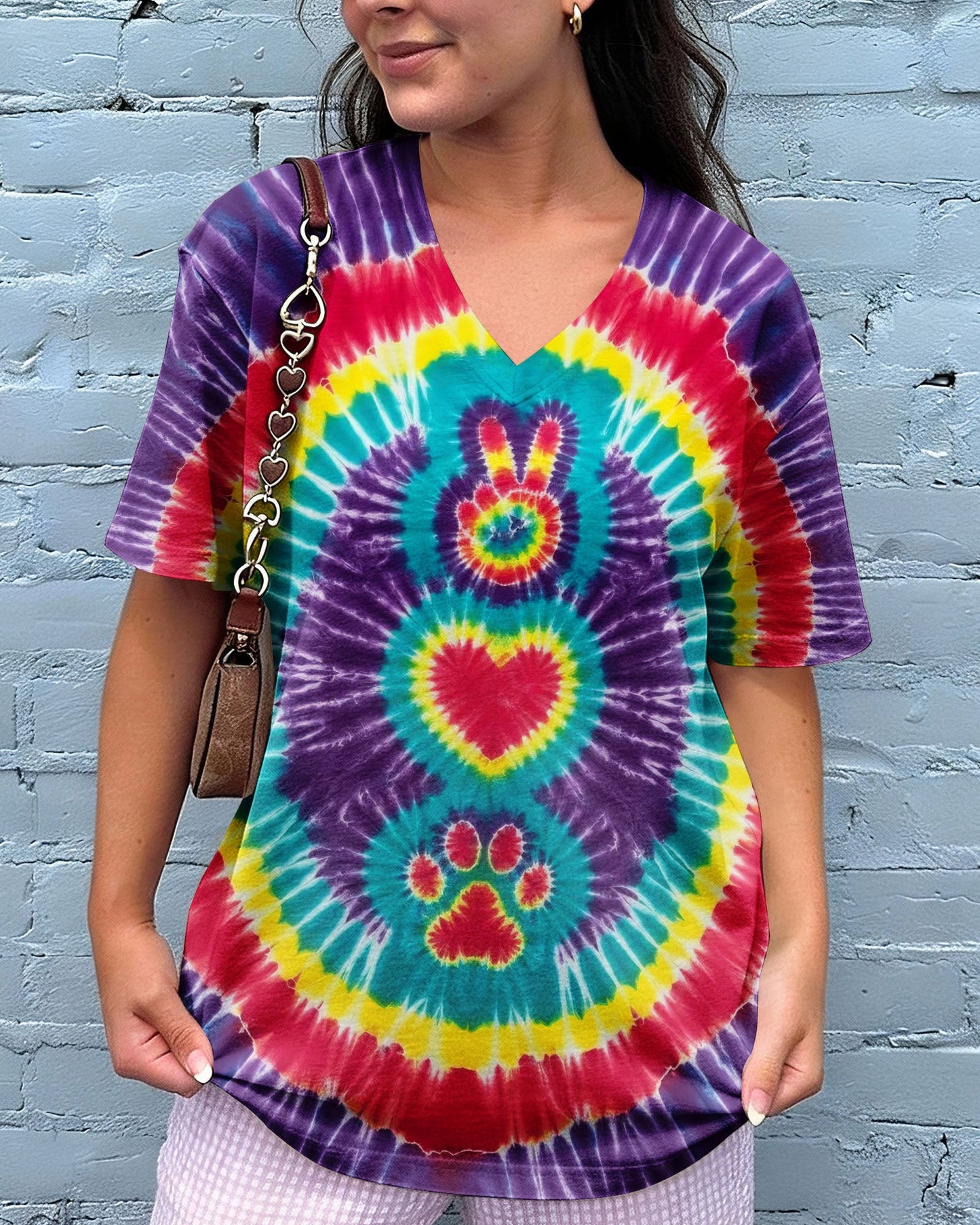 PEACE HAND LOVE PAW PRINT PURPLE ALL OVER PRINT  - TLTW1604261