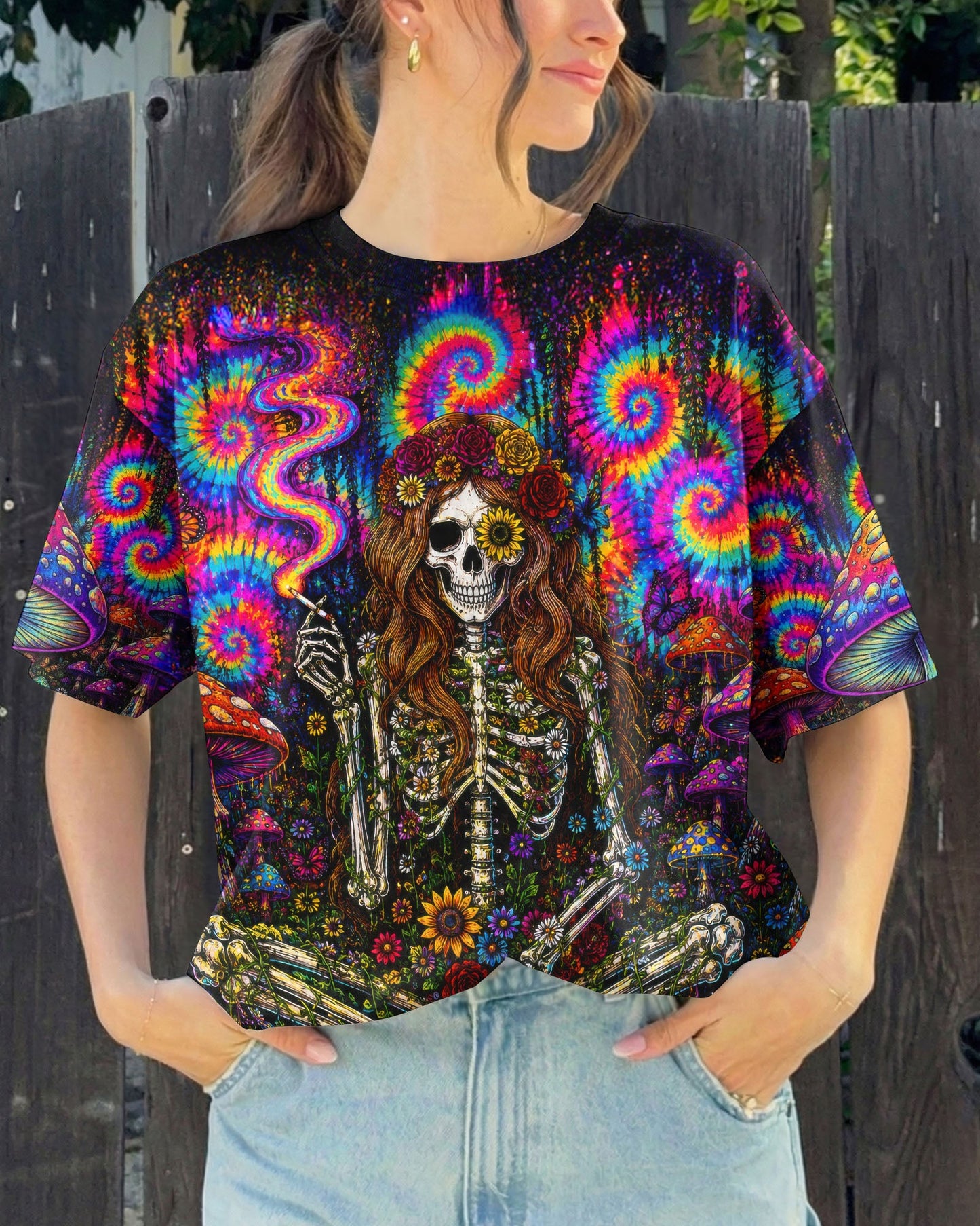 PSYCHEDELIC SKELETON COLORFUL SWIRL ALL OVER PRINT  - TLTW1605261