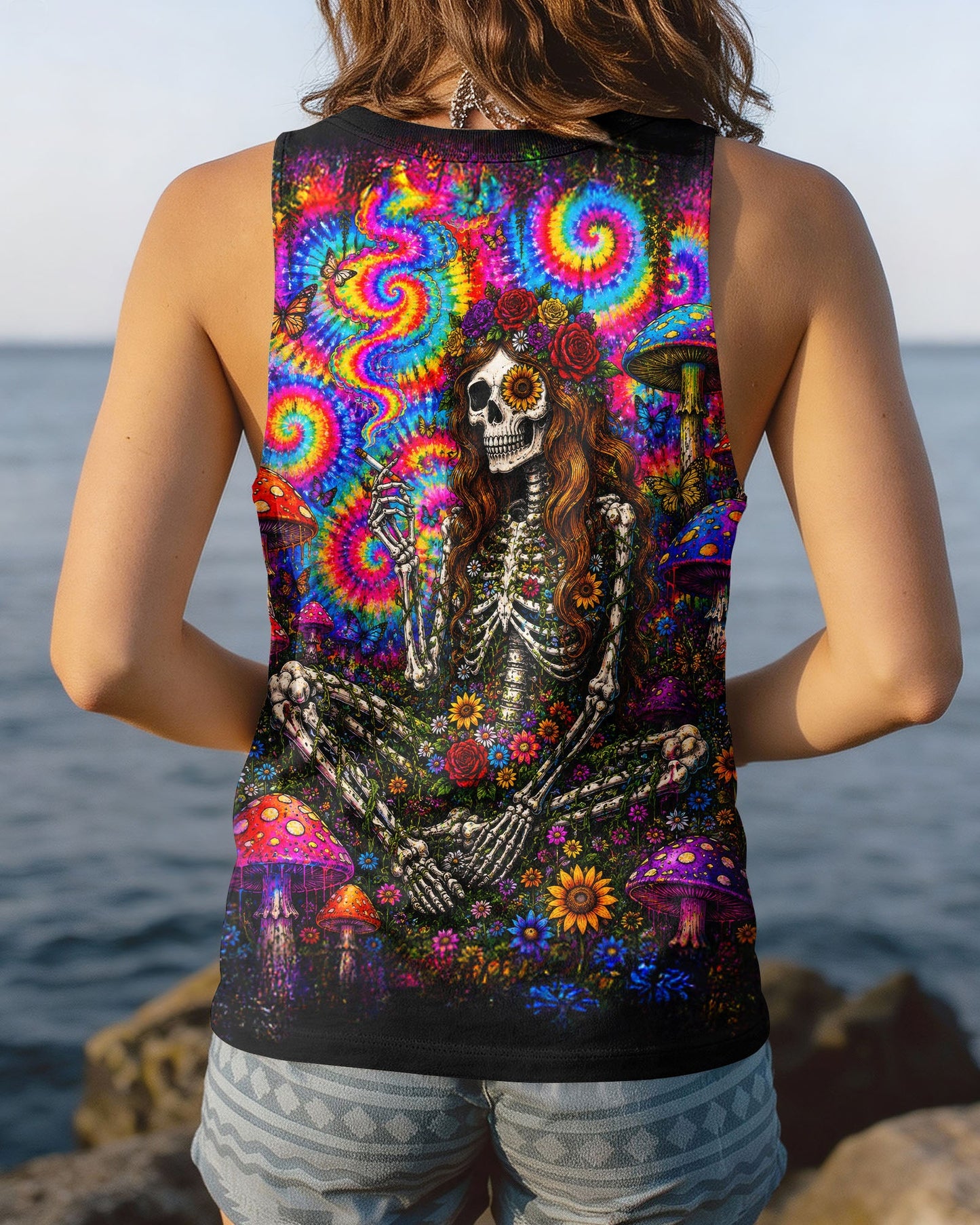 PSYCHEDELIC SKELETON COLORFUL SWIRL ALL OVER PRINT  - TLTW1605261