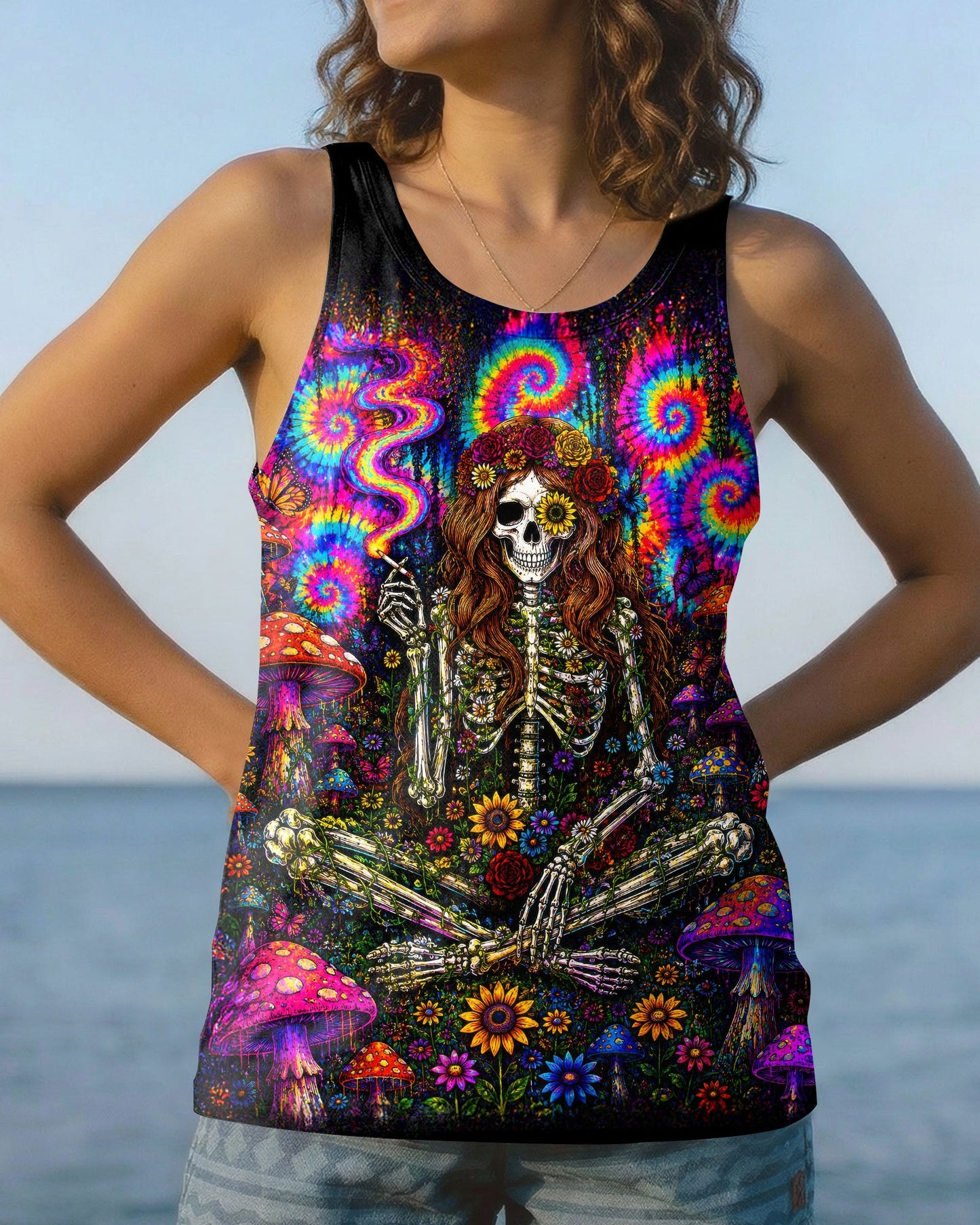PSYCHEDELIC SKELETON COLORFUL SWIRL ALL OVER PRINT  - TLTW1605261