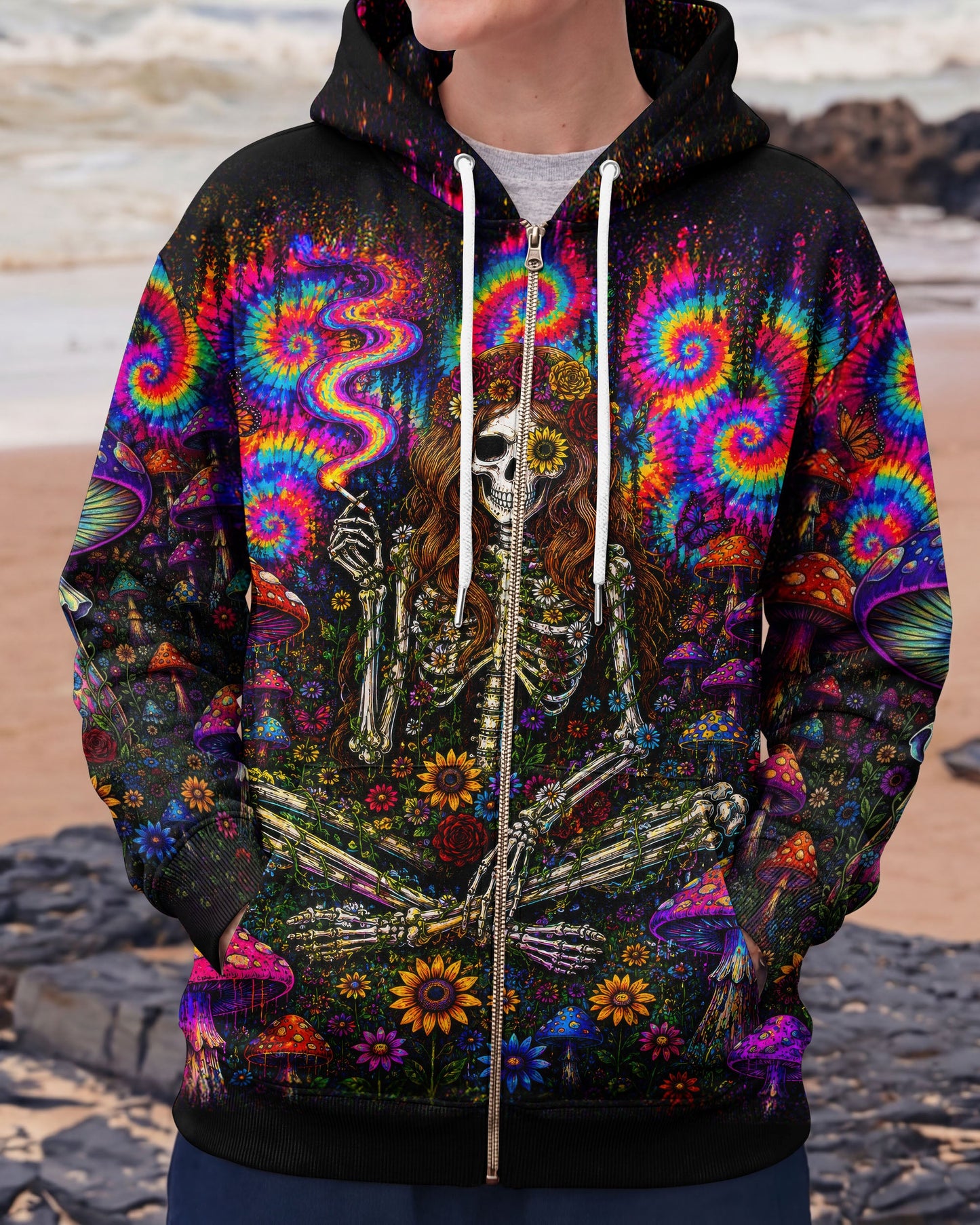 PSYCHEDELIC SKELETON COLORFUL SWIRL ALL OVER PRINT  - TLTW1605261