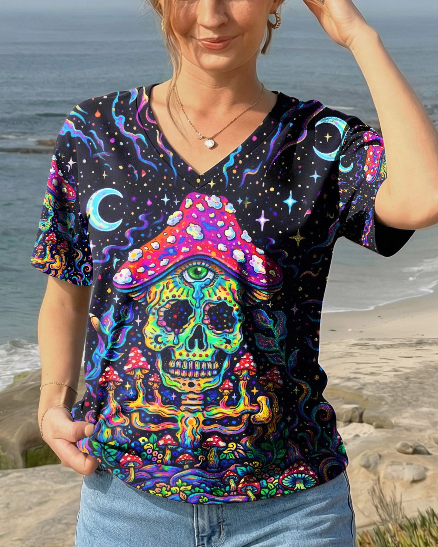 HIPPIE SKULL MUSHROOM PSYCHEDELIC ALL OVER PRINT  - TLTW2004263