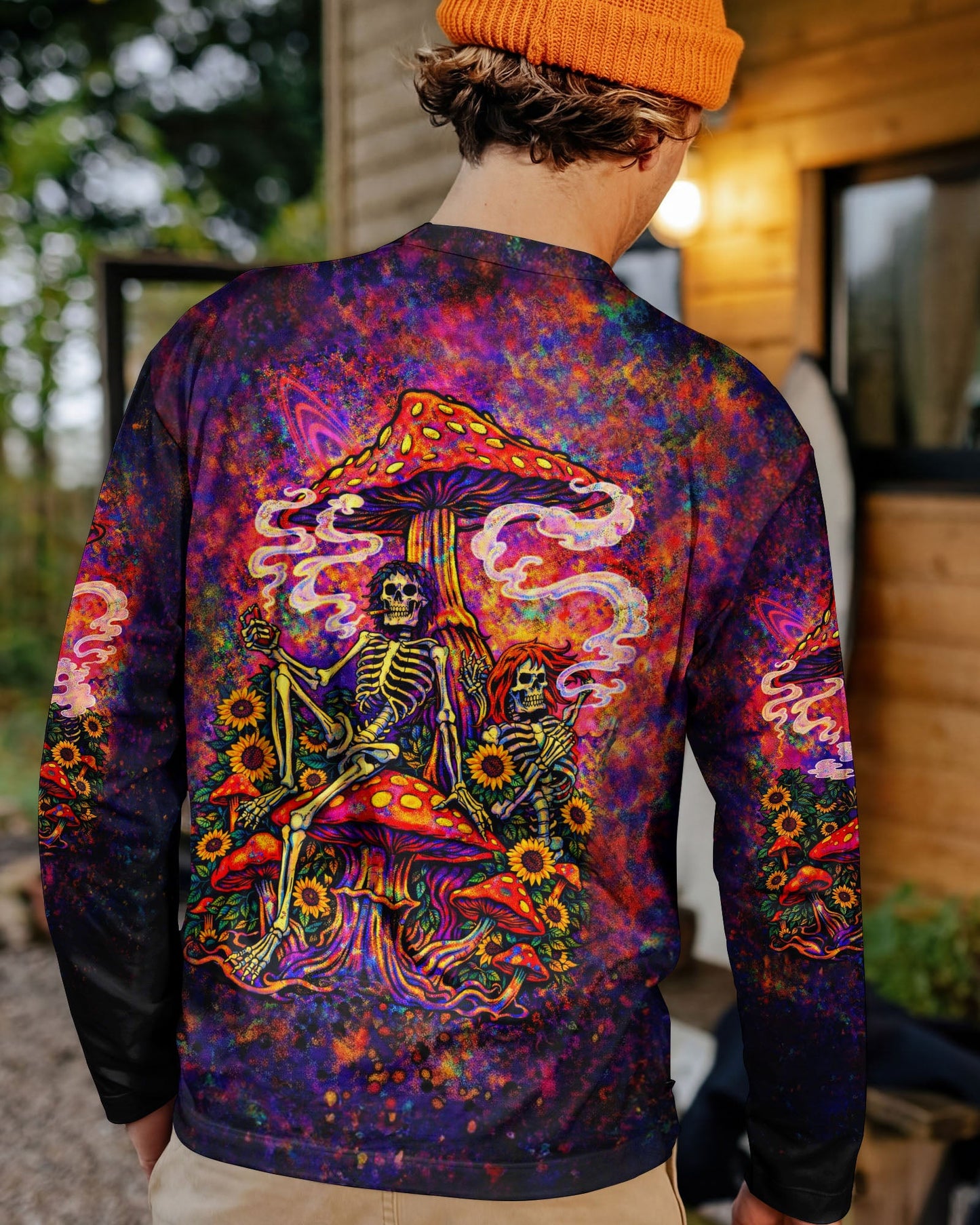 PSYCHEDELIC SKELETON SUNFLOWER MUSHROOM ALL OVER PRINT  - TLTW2104261