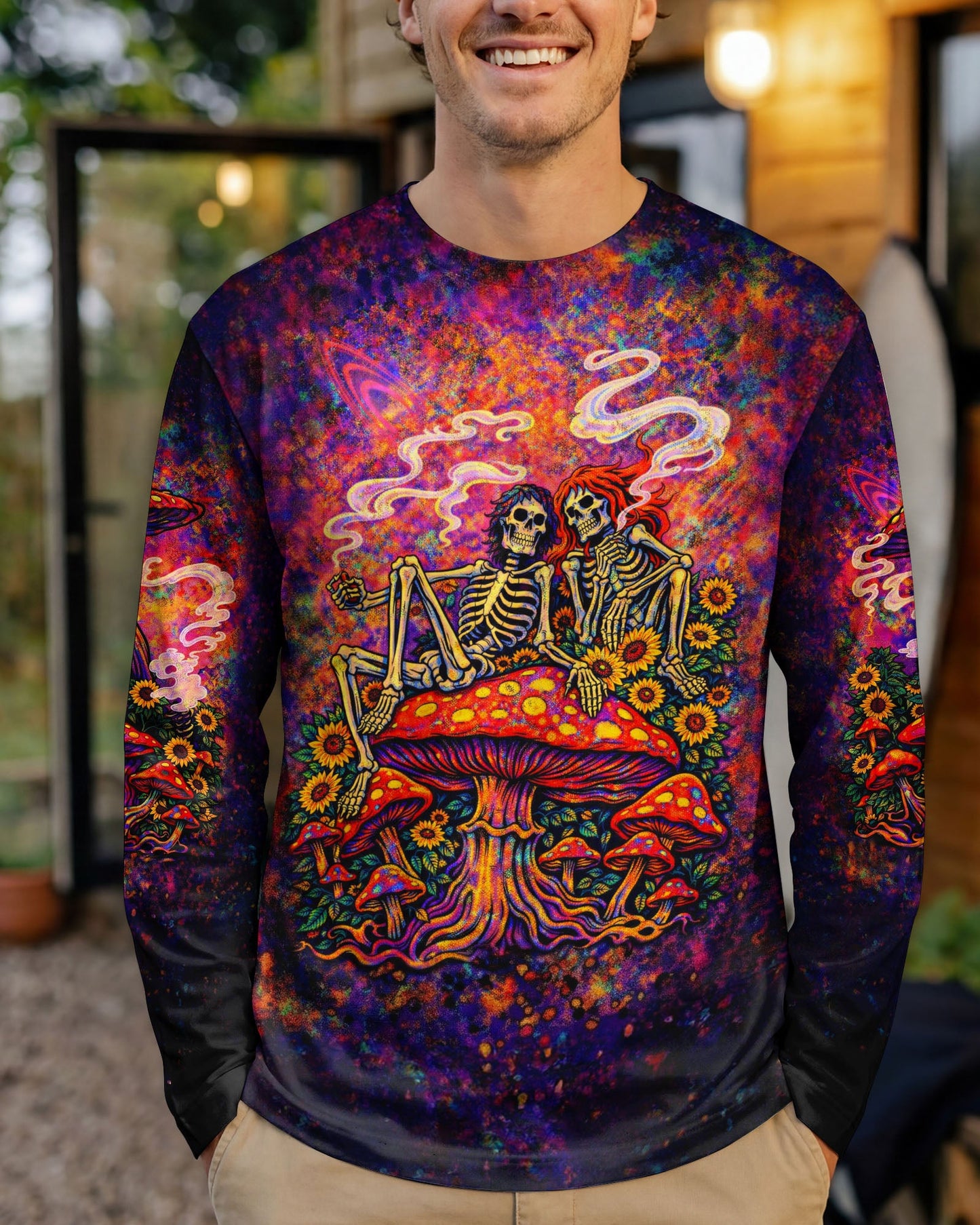PSYCHEDELIC SKELETON SUNFLOWER MUSHROOM ALL OVER PRINT  - TLTW2104261