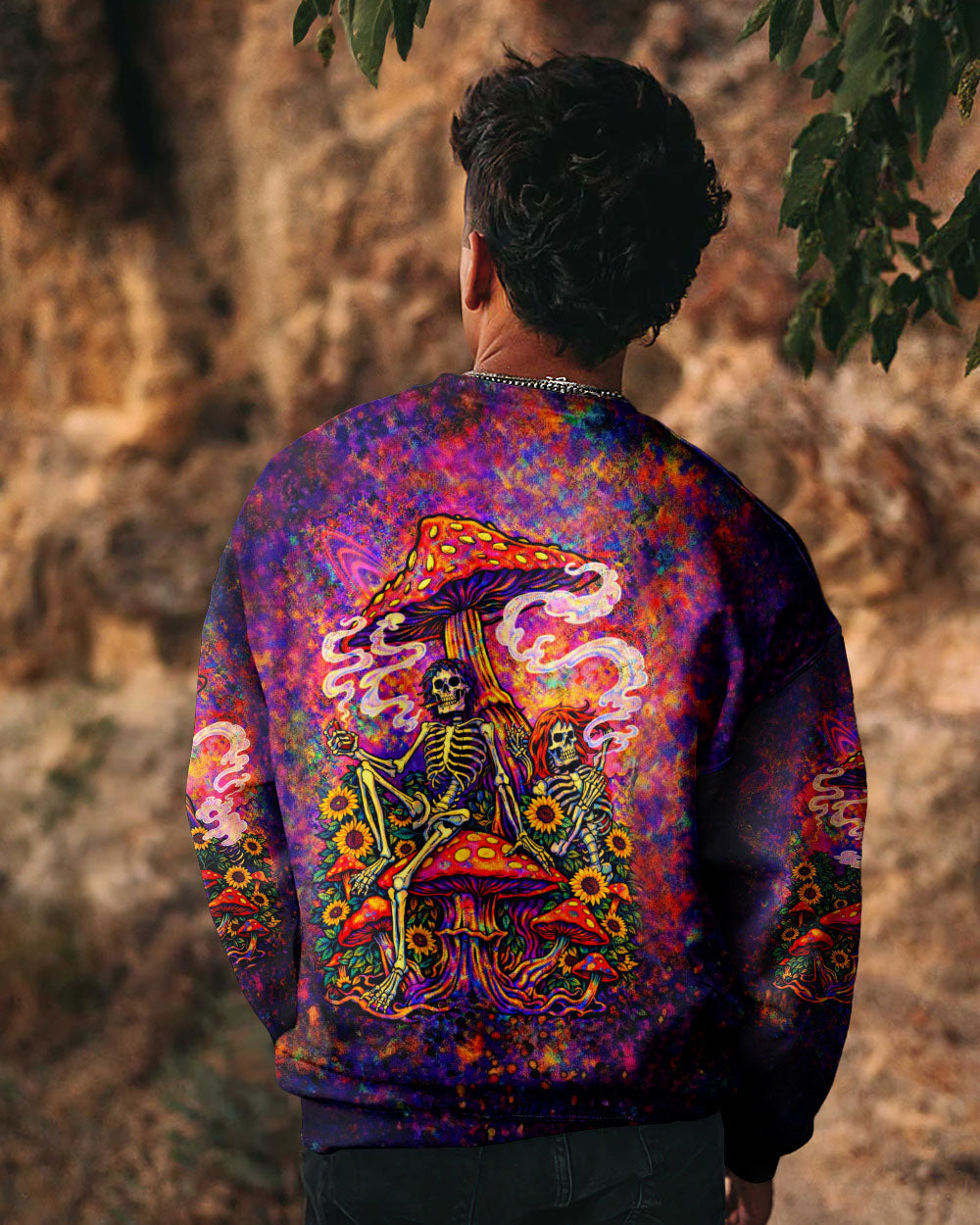 PSYCHEDELIC SKELETON SUNFLOWER MUSHROOM ALL OVER PRINT  - TLTW2104261