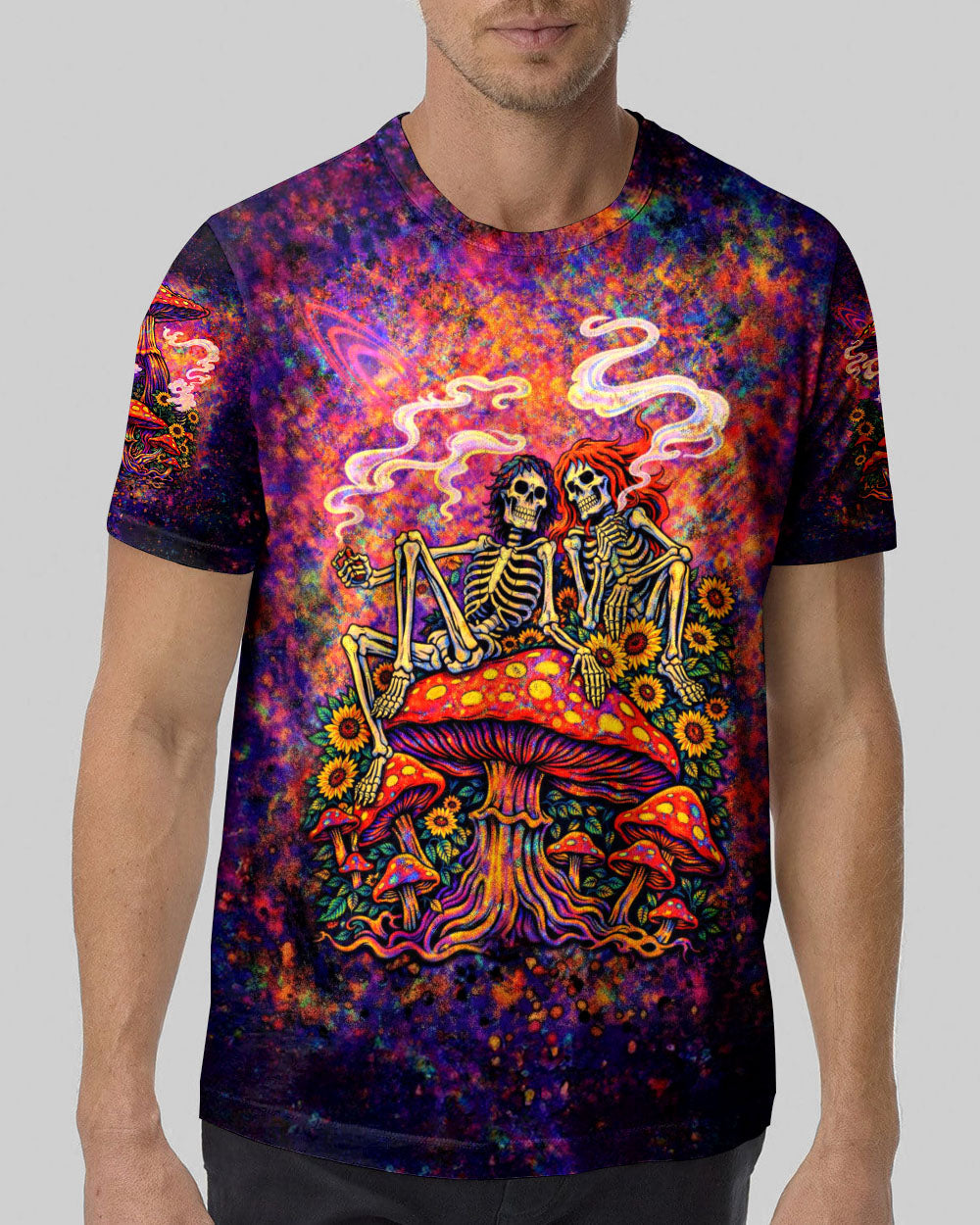 PSYCHEDELIC SKELETON SUNFLOWER MUSHROOM ALL OVER PRINT  - TLTW2104261