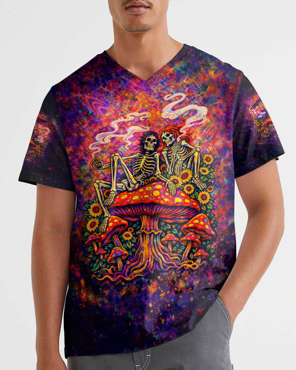 PSYCHEDELIC SKELETON SUNFLOWER MUSHROOM ALL OVER PRINT  - TLTW2104261