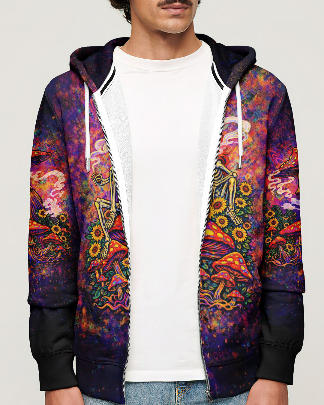 PSYCHEDELIC SKELETON SUNFLOWER MUSHROOM ALL OVER PRINT  - TLTW2104261