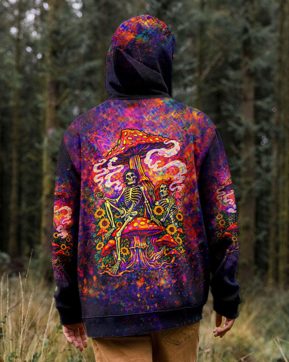 PSYCHEDELIC SKELETON SUNFLOWER MUSHROOM ALL OVER PRINT  - TLTW2104261