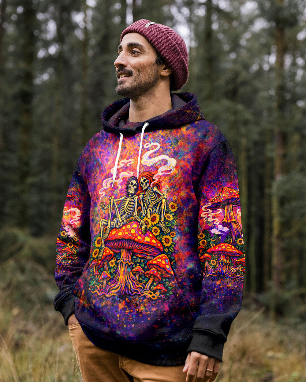 PSYCHEDELIC SKELETON SUNFLOWER MUSHROOM ALL OVER PRINT  - TLTW2104261