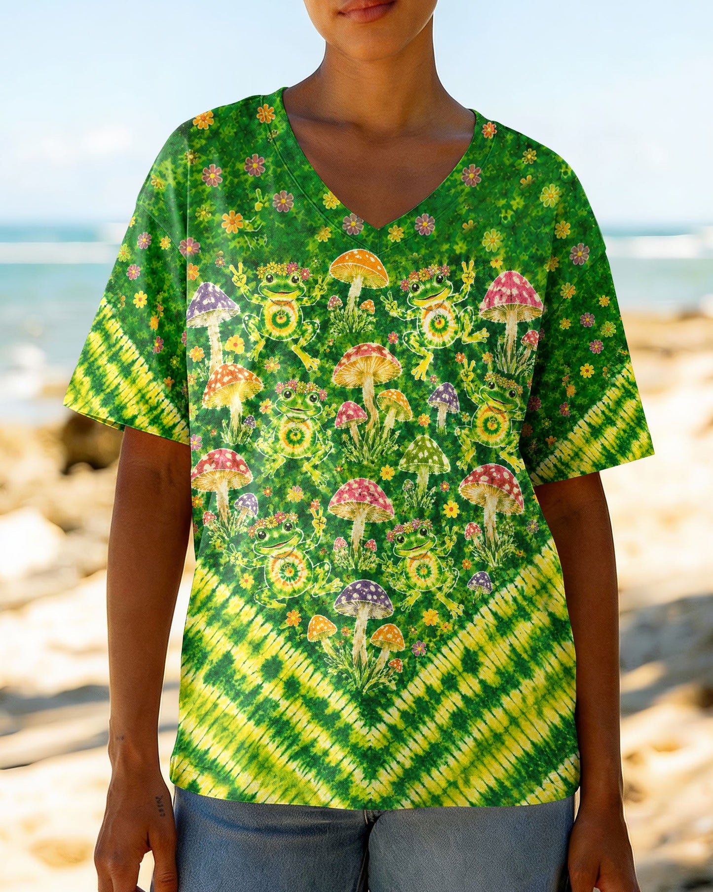 GROOVY FROGS AND MUSHROOMS V PATTERN ALL OVER PRINT  - TLTW3006263