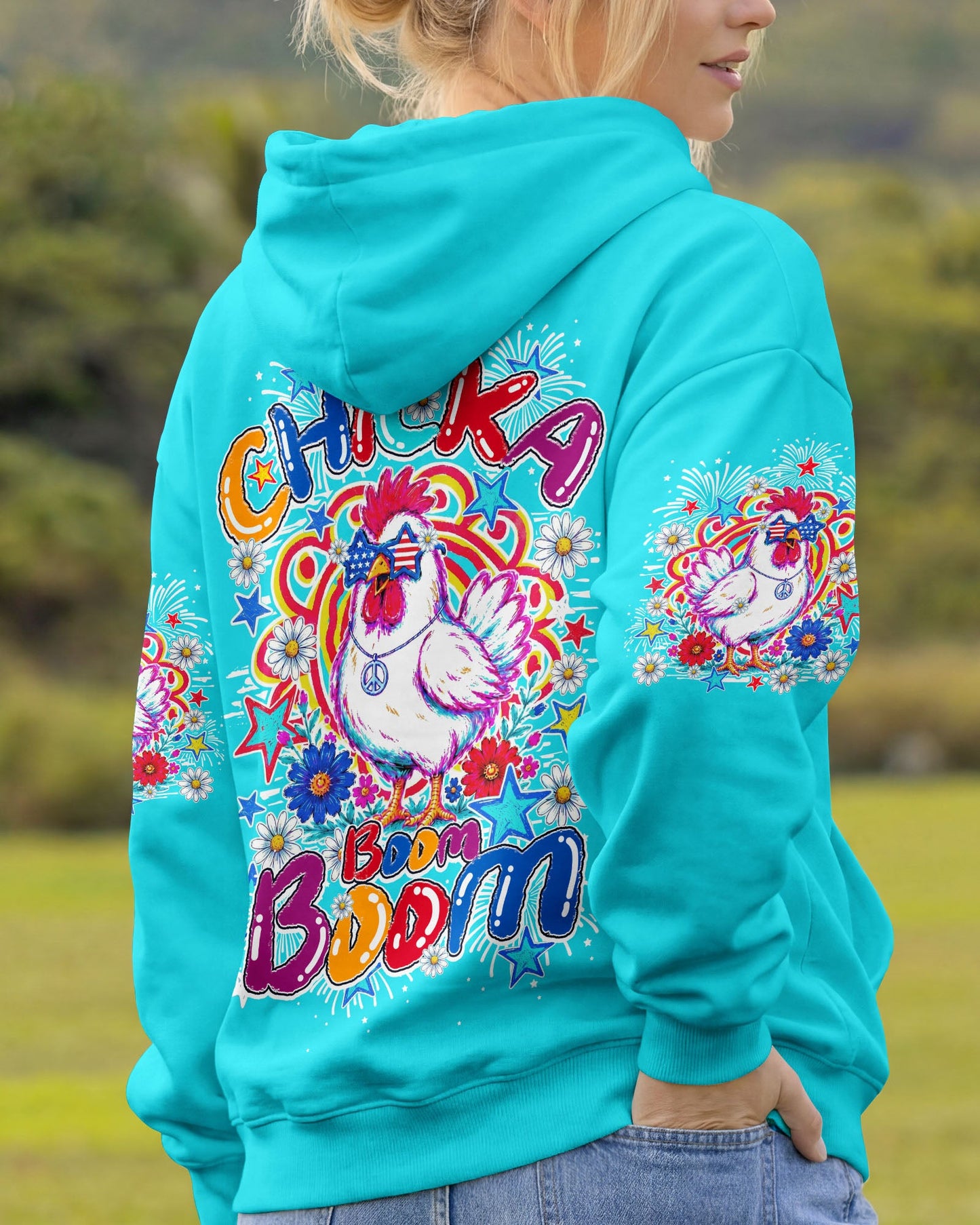 CHICKA BOOM BOOM HIPPIE CHICKEN ALL OVER PRINT - TY0406264