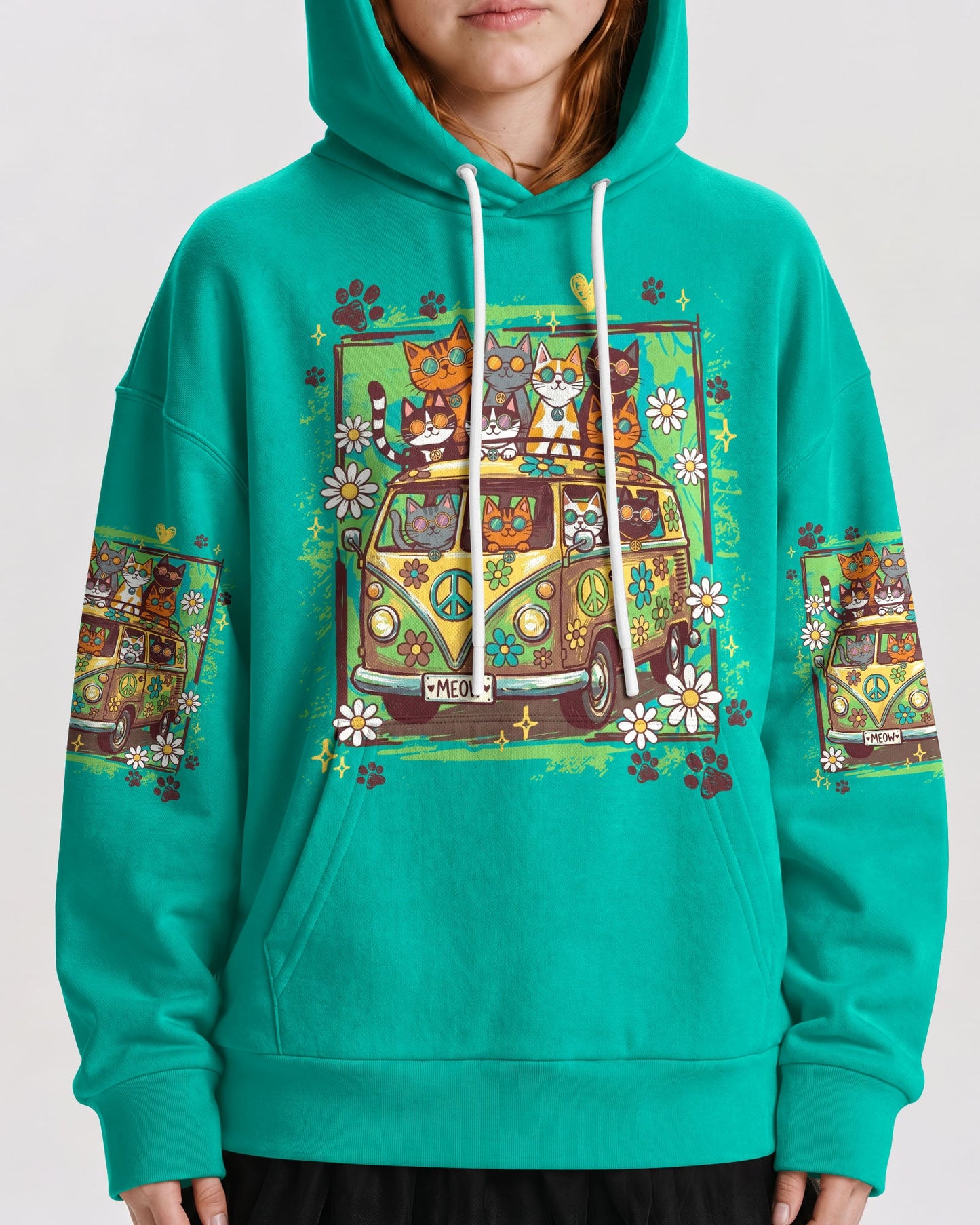 PEACE LOVE AND MEOW CATS KIDS ALL OVER PRINT - TY0707262
