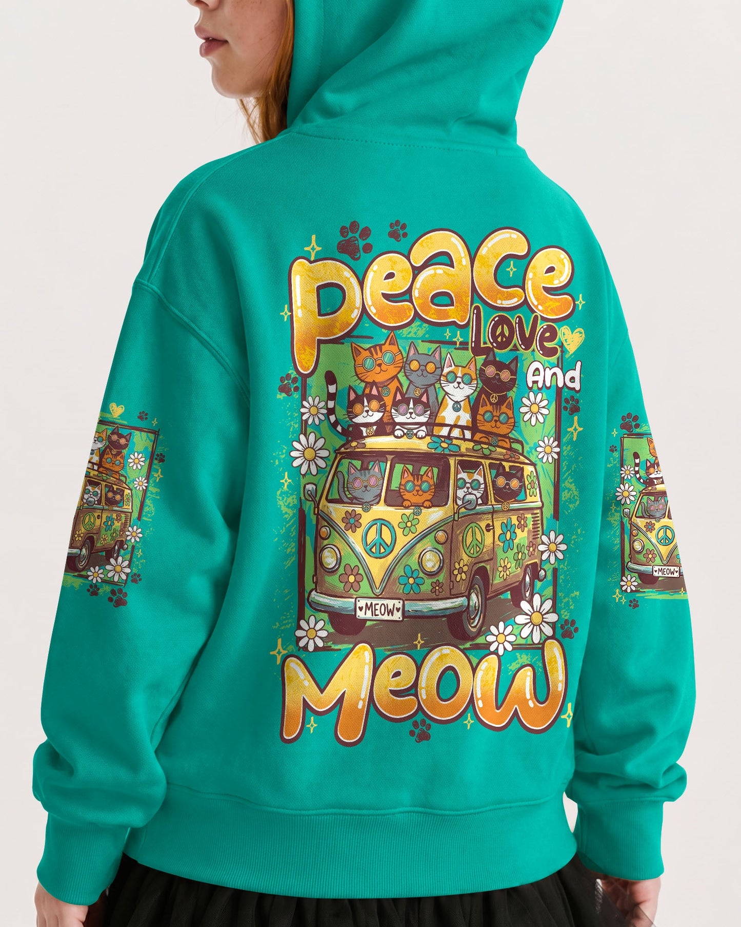 PEACE LOVE AND MEOW CATS KIDS ALL OVER PRINT - TY0707262