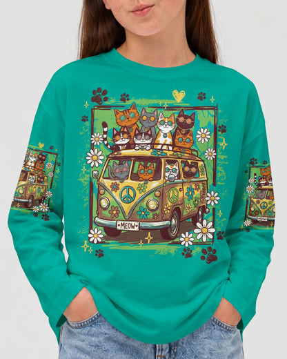 PEACE LOVE AND MEOW CATS KIDS ALL OVER PRINT - TY0707262