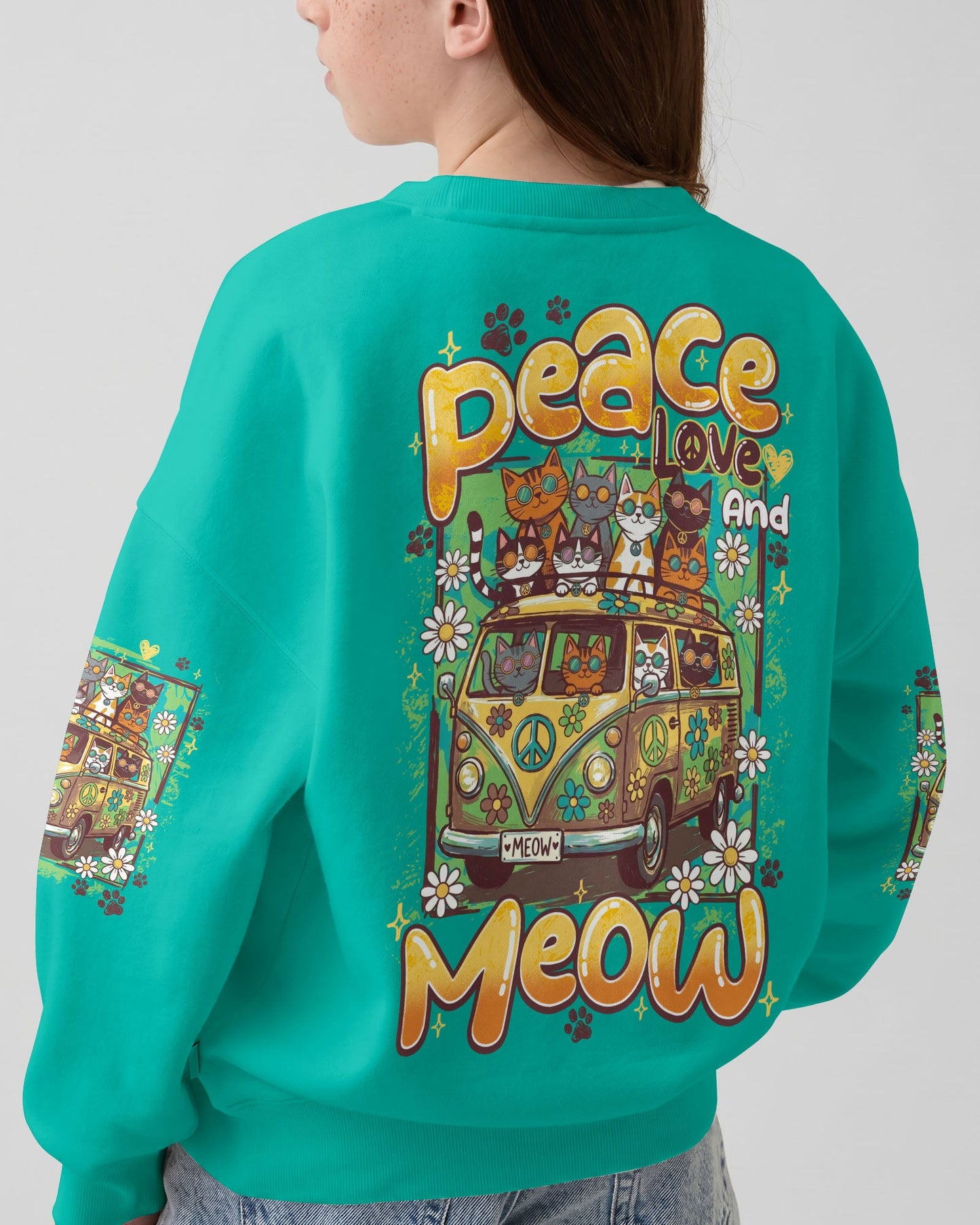 PEACE LOVE AND MEOW CATS KIDS ALL OVER PRINT - TY0707262
