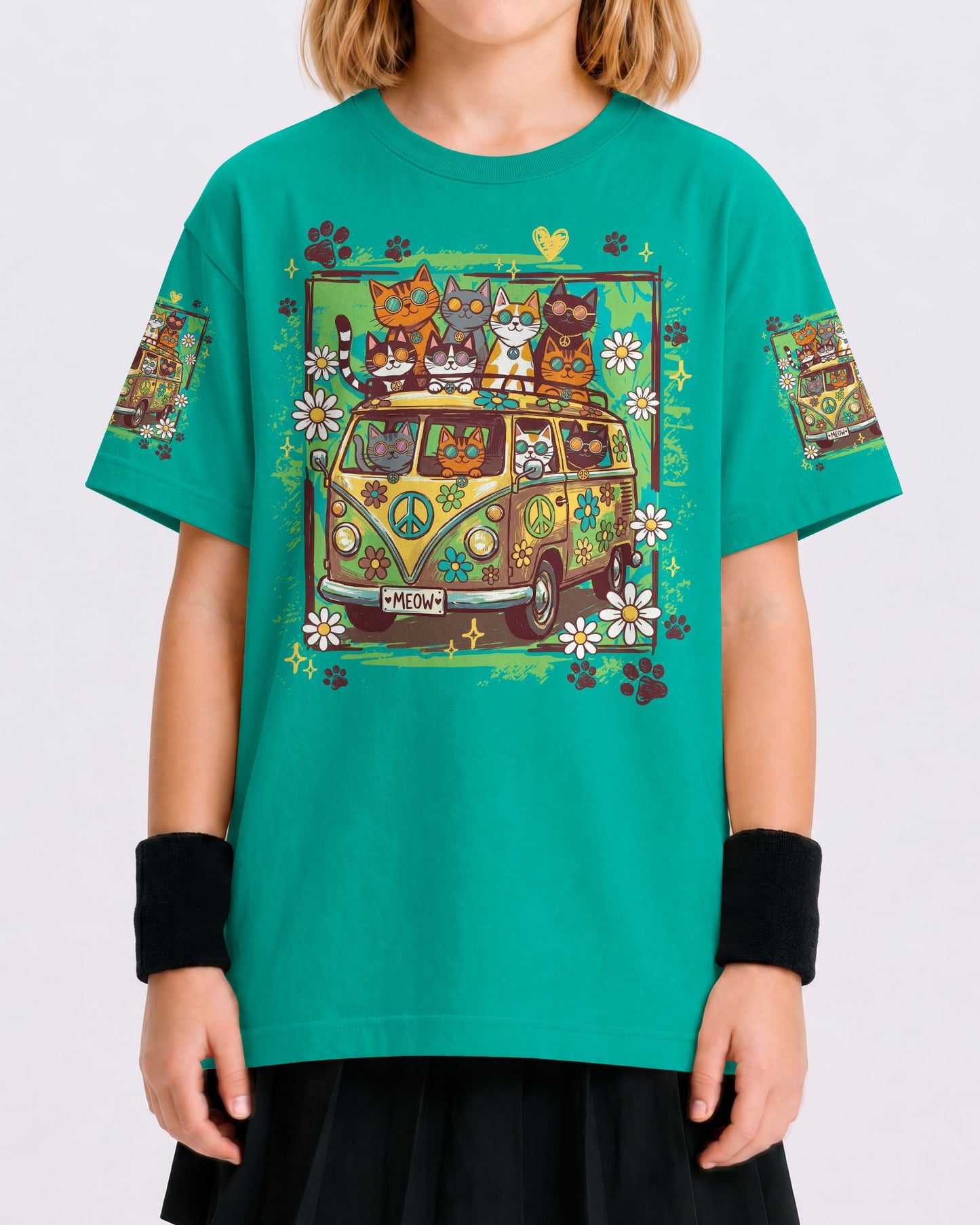 PEACE LOVE AND MEOW CATS KIDS ALL OVER PRINT - TY0707262