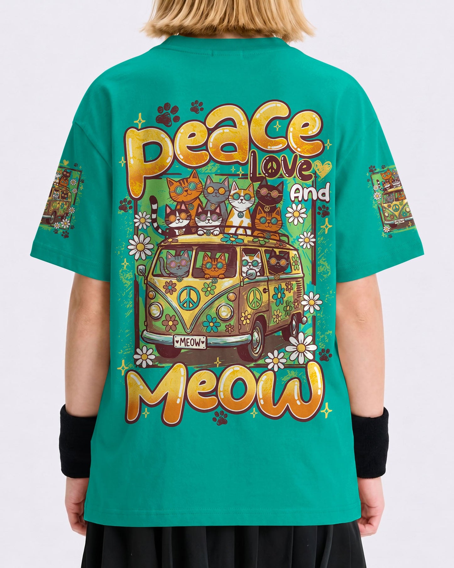PEACE LOVE AND MEOW CATS KIDS ALL OVER PRINT - TY0707262