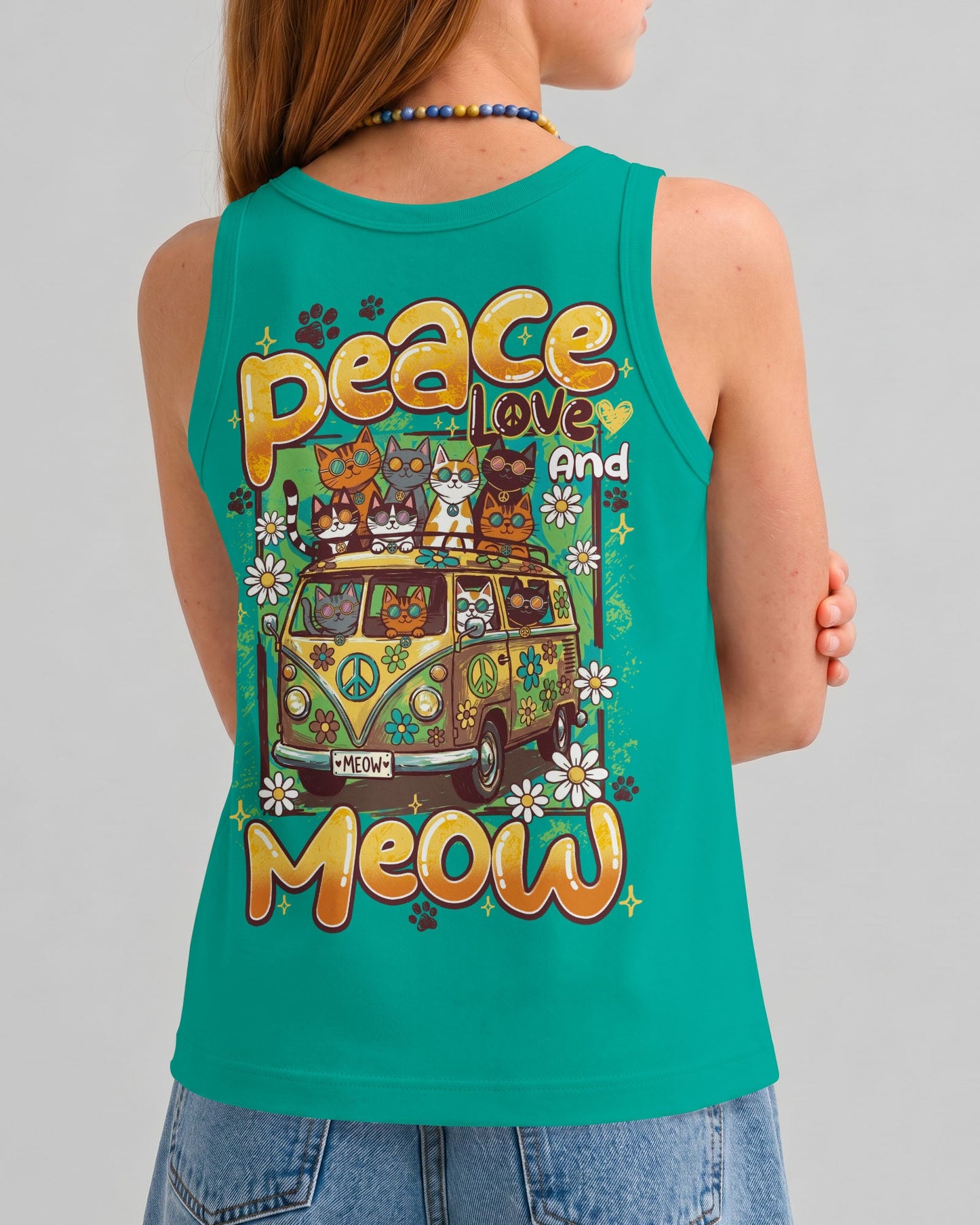 PEACE LOVE AND MEOW CATS KIDS ALL OVER PRINT - TY0707262