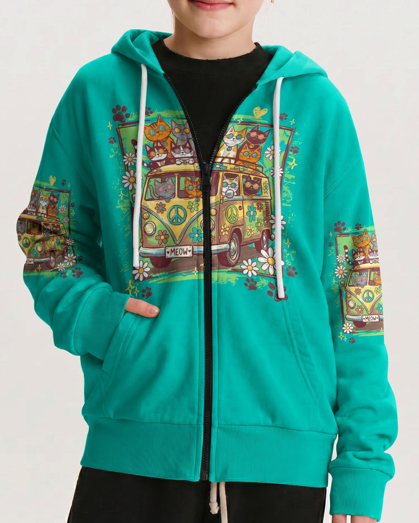 PEACE LOVE AND MEOW CATS KIDS ALL OVER PRINT - TY0707262