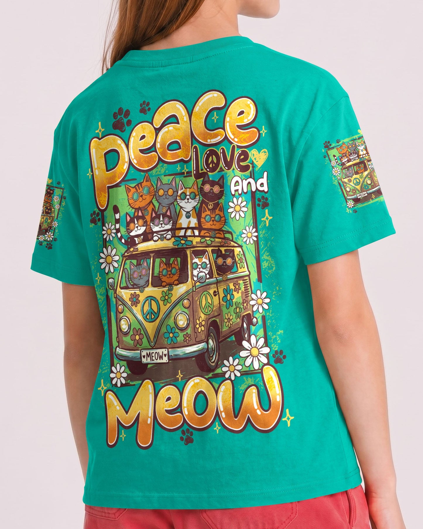 PEACE LOVE AND MEOW CATS KIDS ALL OVER PRINT - TY0707262