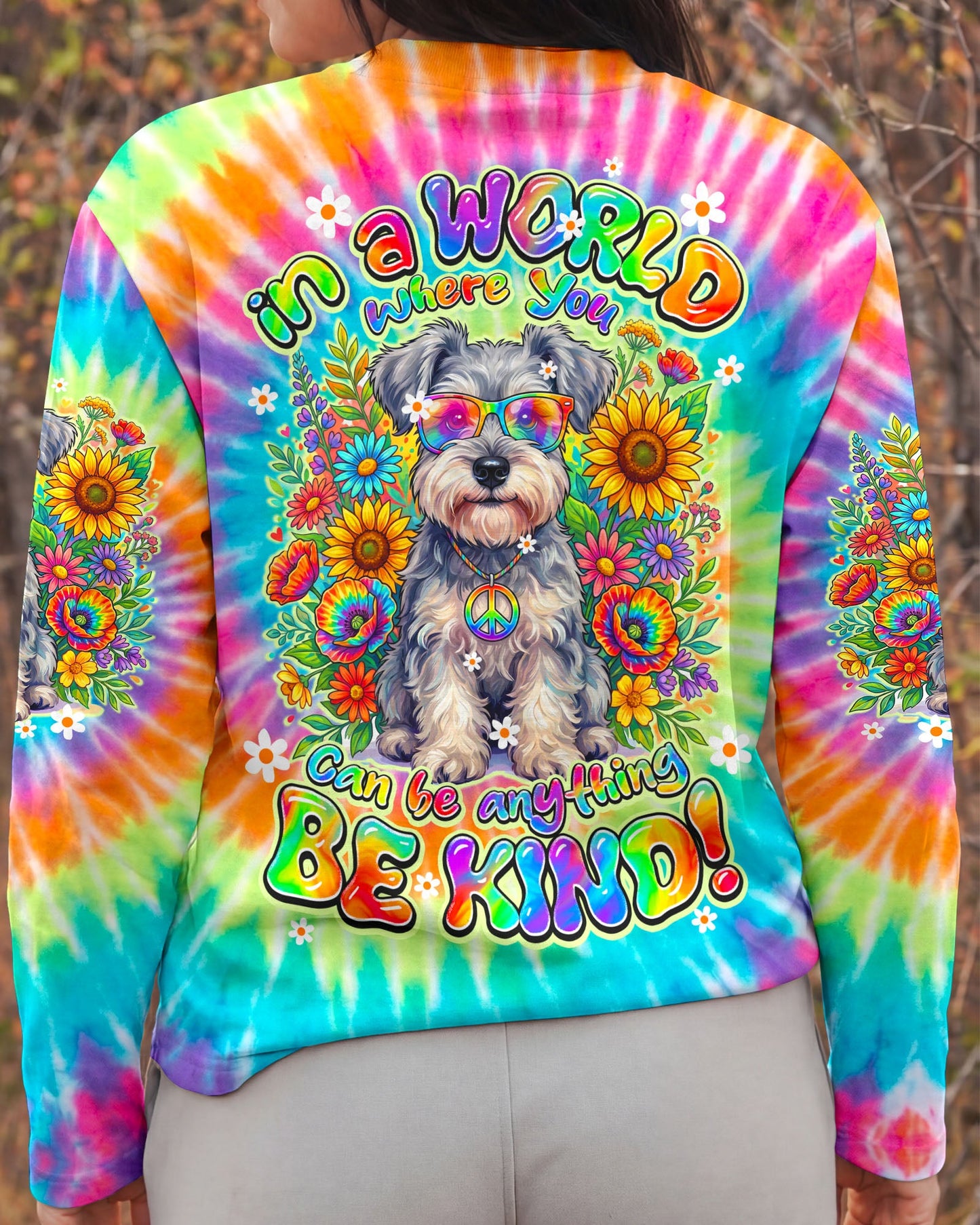 IN A WORLD WHERE YOU CAN BE ANYTHING BE KIND SCHNAUZER DOG ALL OVER PRINT - TY0805264
