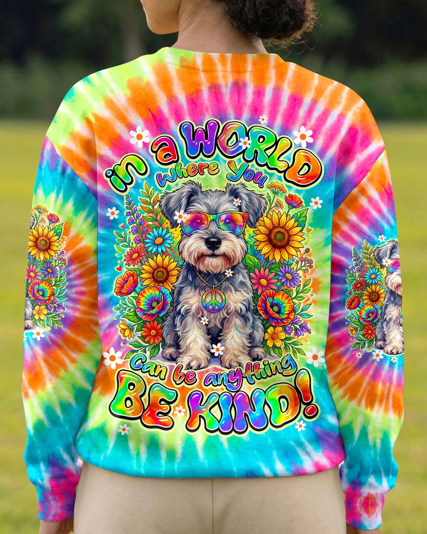 IN A WORLD WHERE YOU CAN BE ANYTHING BE KIND SCHNAUZER DOG ALL OVER PRINT - TY0805264