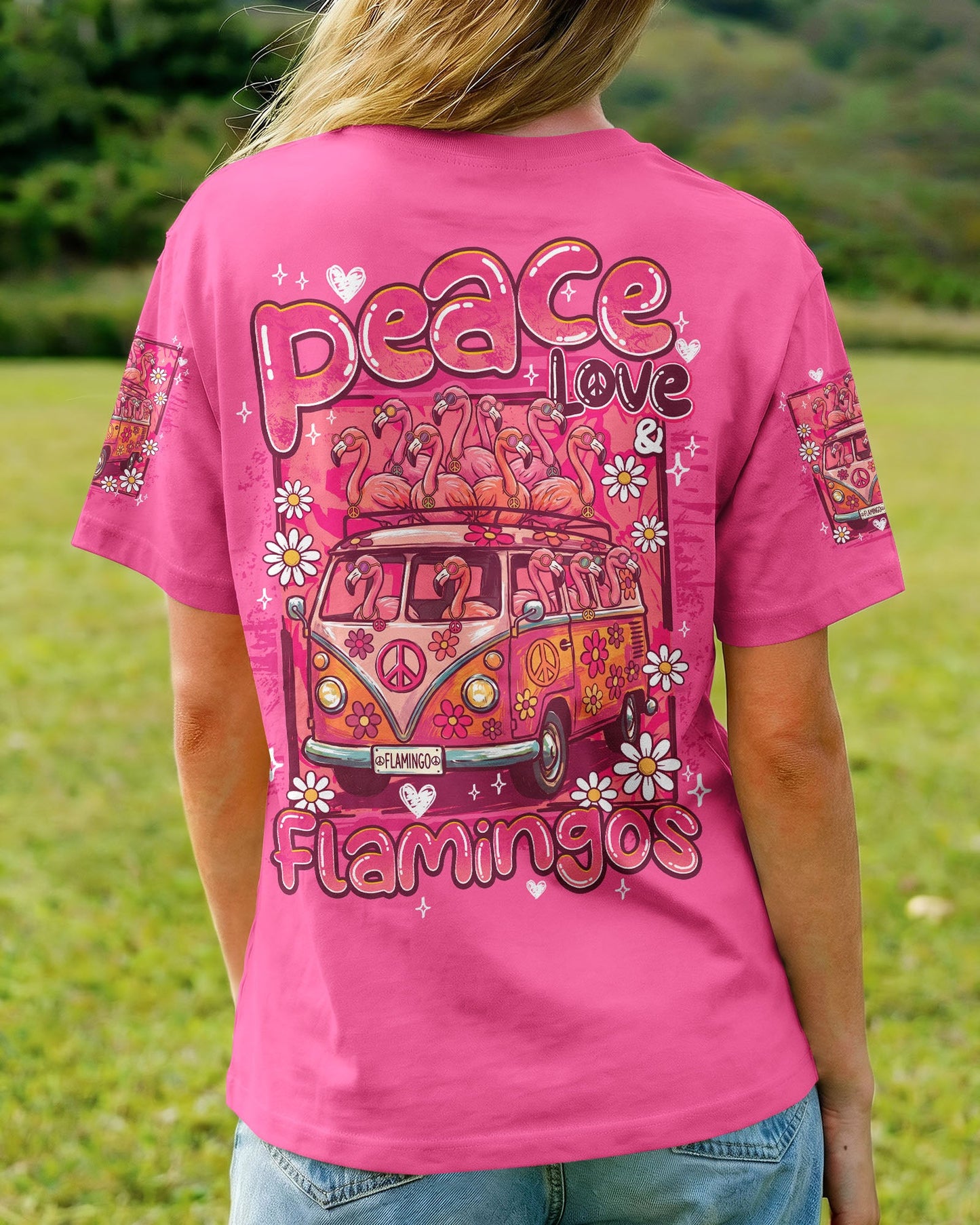 PEACE LOVE AN FLAMINGOS ALL OVER PRINT - TY0807261