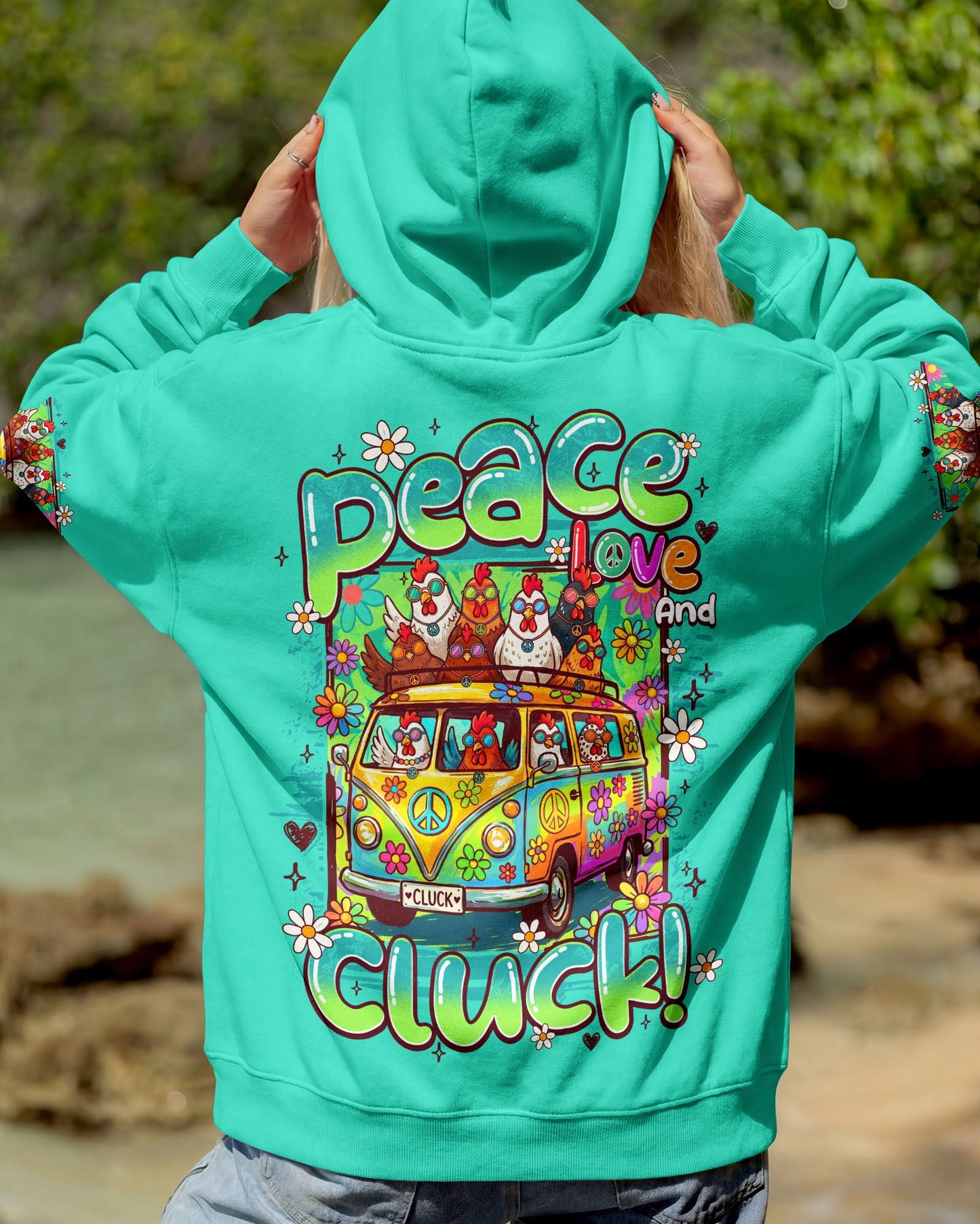 PEACE LOVE AND CLUCK CHICKENS ALL OVER PRINT - TY0907262