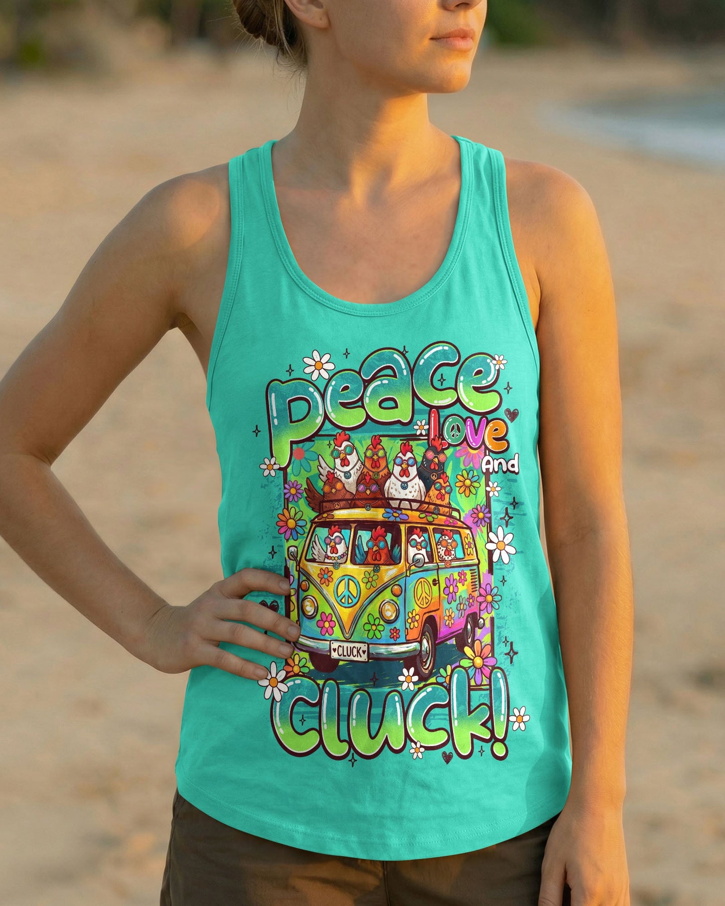 PEACE LOVE AND CLUCK CHICKENS ALL OVER PRINT - TY0907262