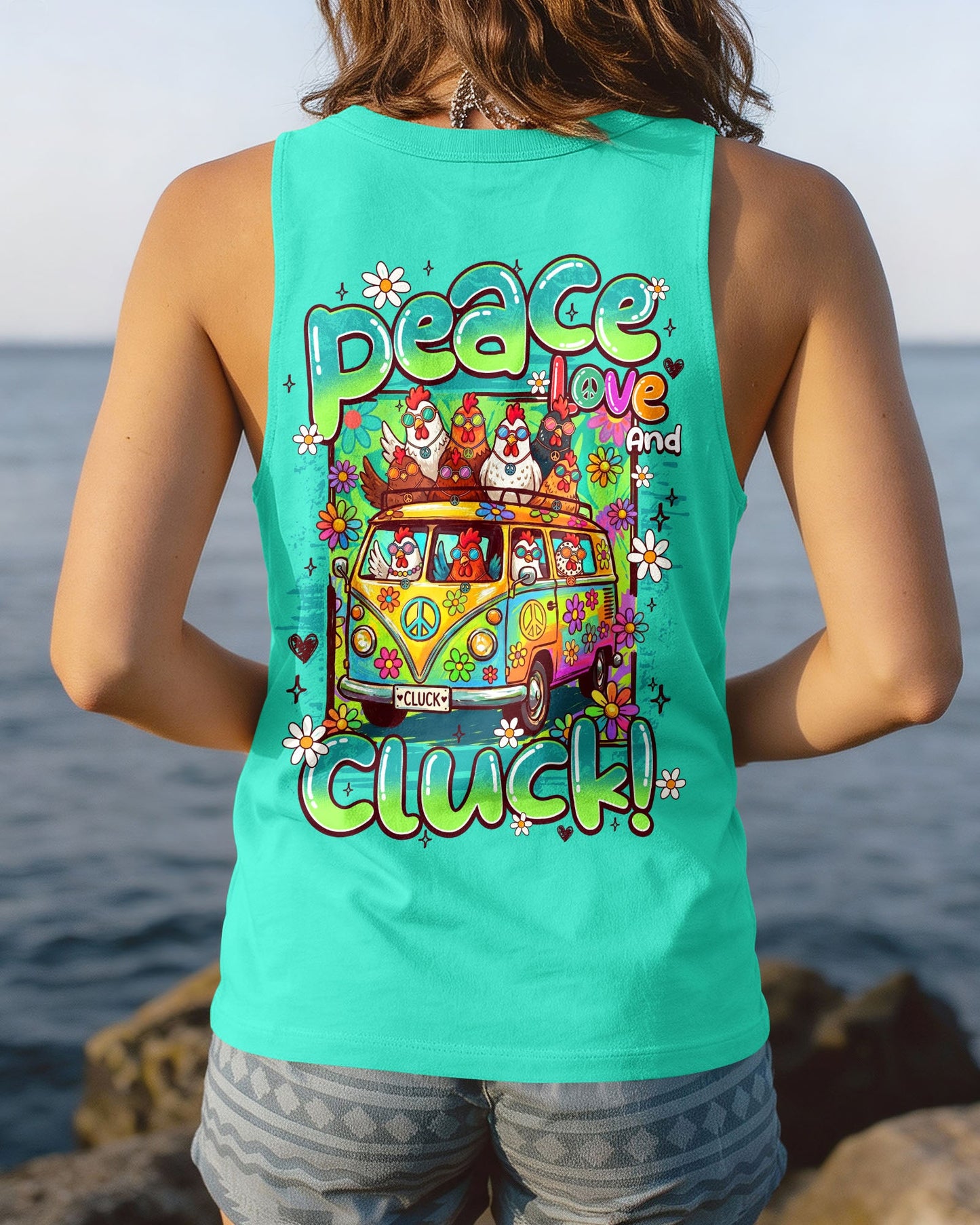 PEACE LOVE AND CLUCK CHICKENS ALL OVER PRINT - TY0907262