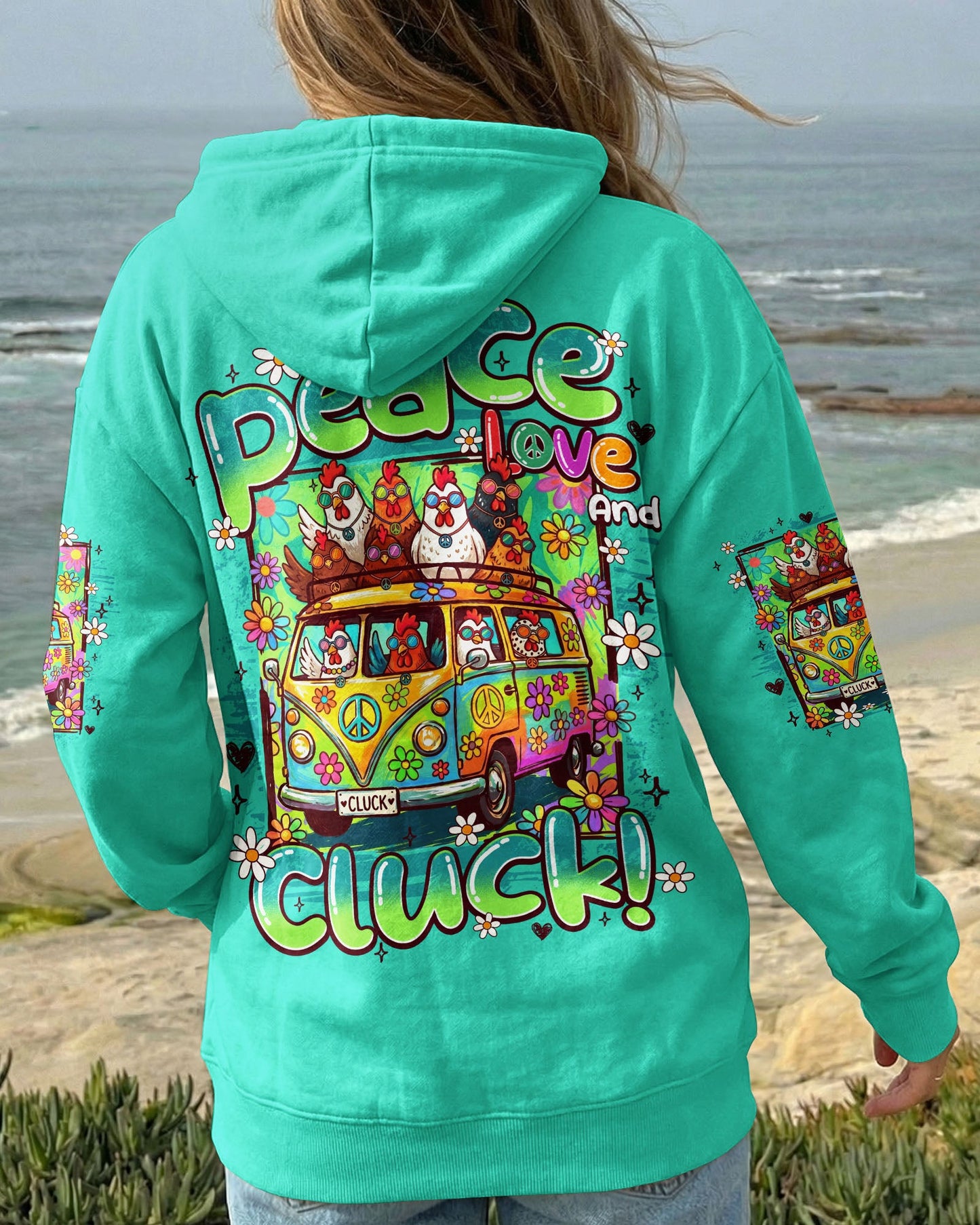 PEACE LOVE AND CLUCK CHICKENS ALL OVER PRINT - TY0907262