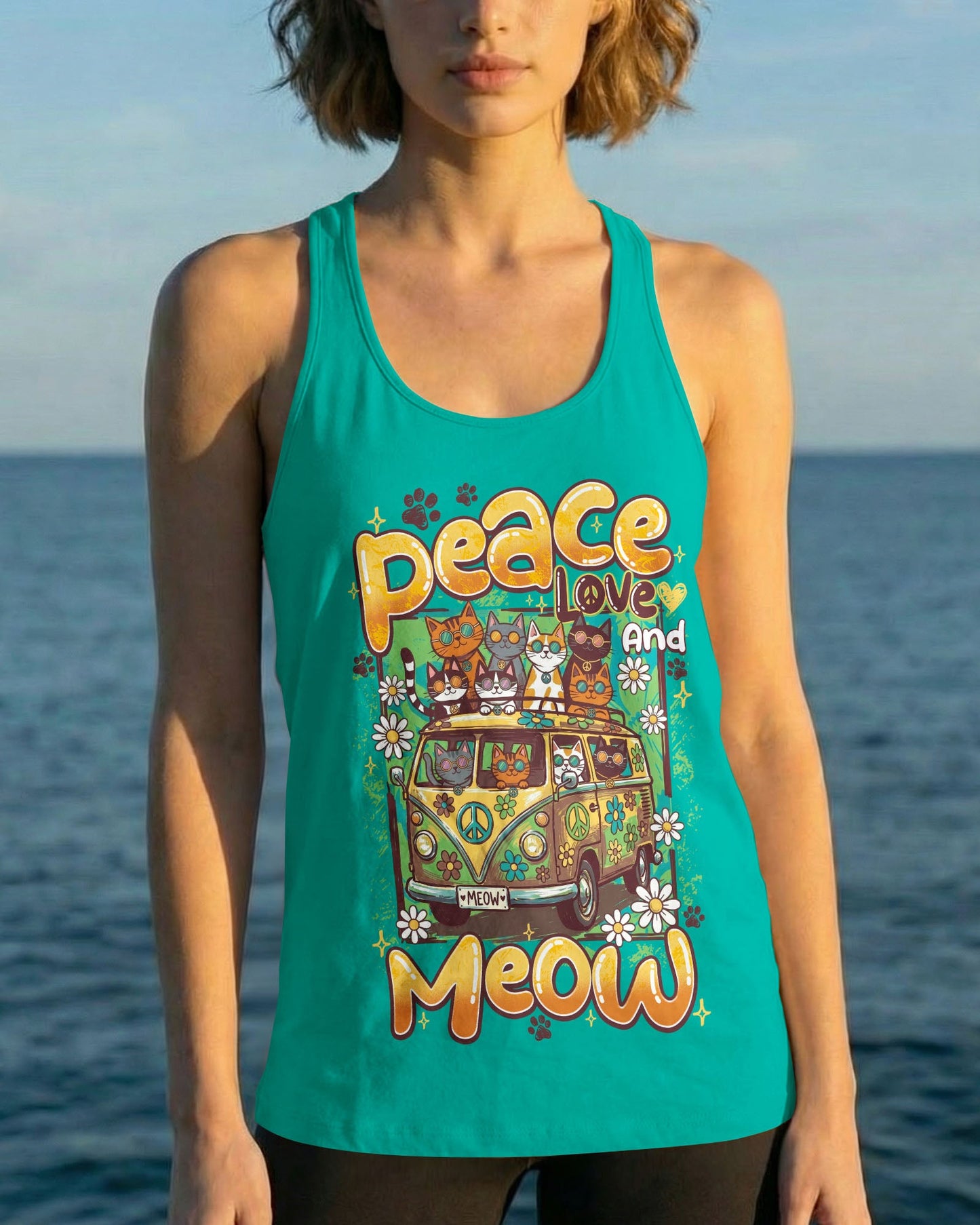 PEACE LOVE AND MEOW CATS ALL OVER PRINT - TY1906261