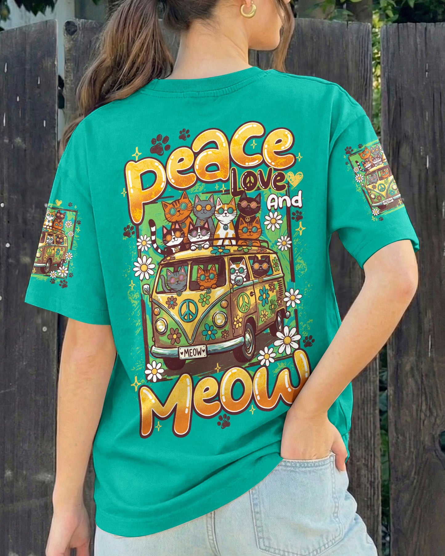 PEACE LOVE AND MEOW CATS ALL OVER PRINT - TY1906261