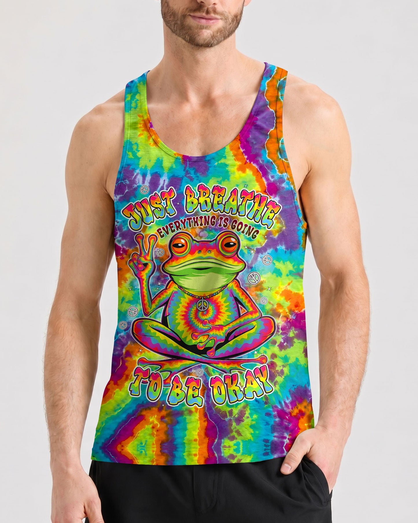 JUST BREATHE COLORFUL FROG ALL OVER PRINT - TYPQ2906261
