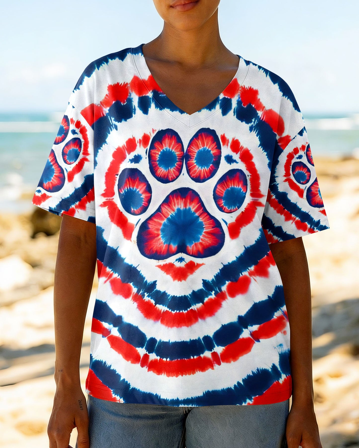 HEART PAW RED WHITE AND BLUE ALL OVER PRINT - TYQY02042531